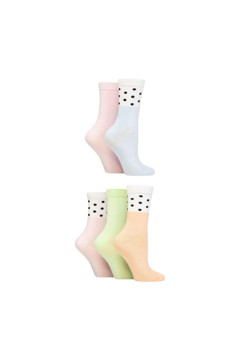Pink Flourescent 5 Pack Ladies Jacquard Patterned Crew Socks, Image 1 of 3