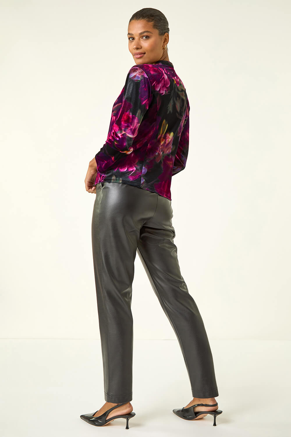 Pink Floral Velvet Stretch Top, Image 5 of 5