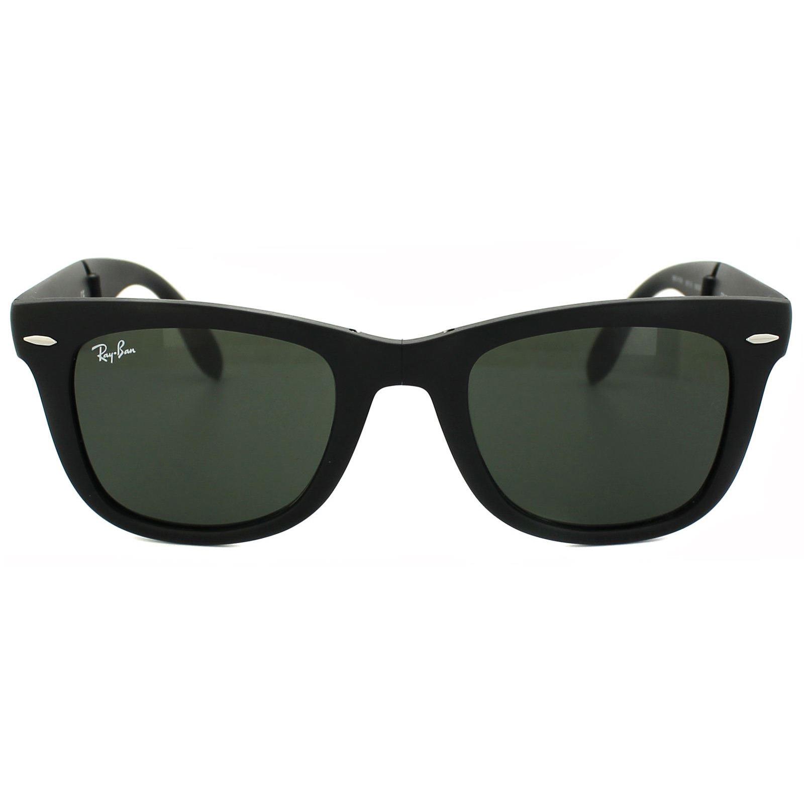 Black Rectangle Matt Black Green Folding Wayfarer 4105 Sunglasses, Image 1 of 3