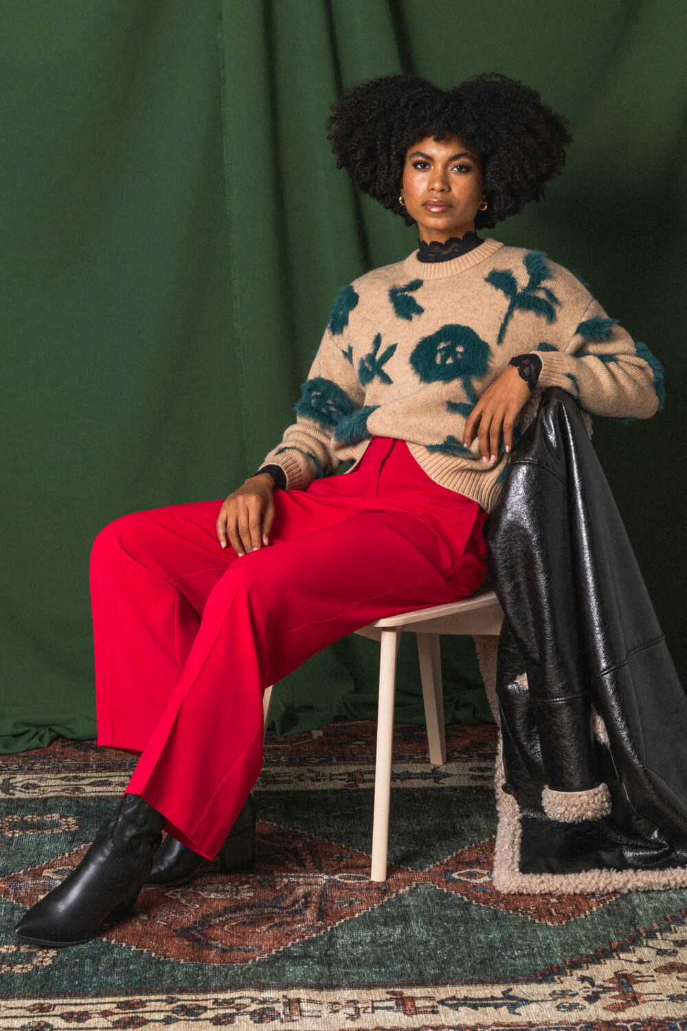 Beige Fluffy Floral Knit Jumper, Image 8 of 7