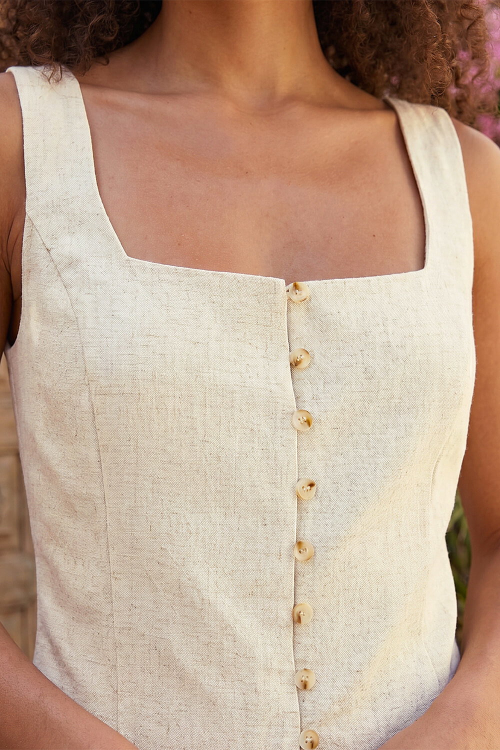 Stone Dusk Linen Blend Button Top, Image 5 of 4