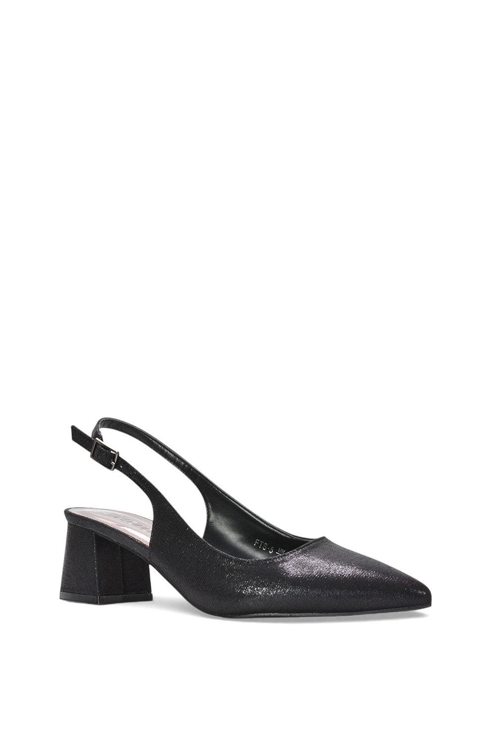 Black 'Virelai' Shimmer Low Block Heels With Slingback, Image 2 of 6