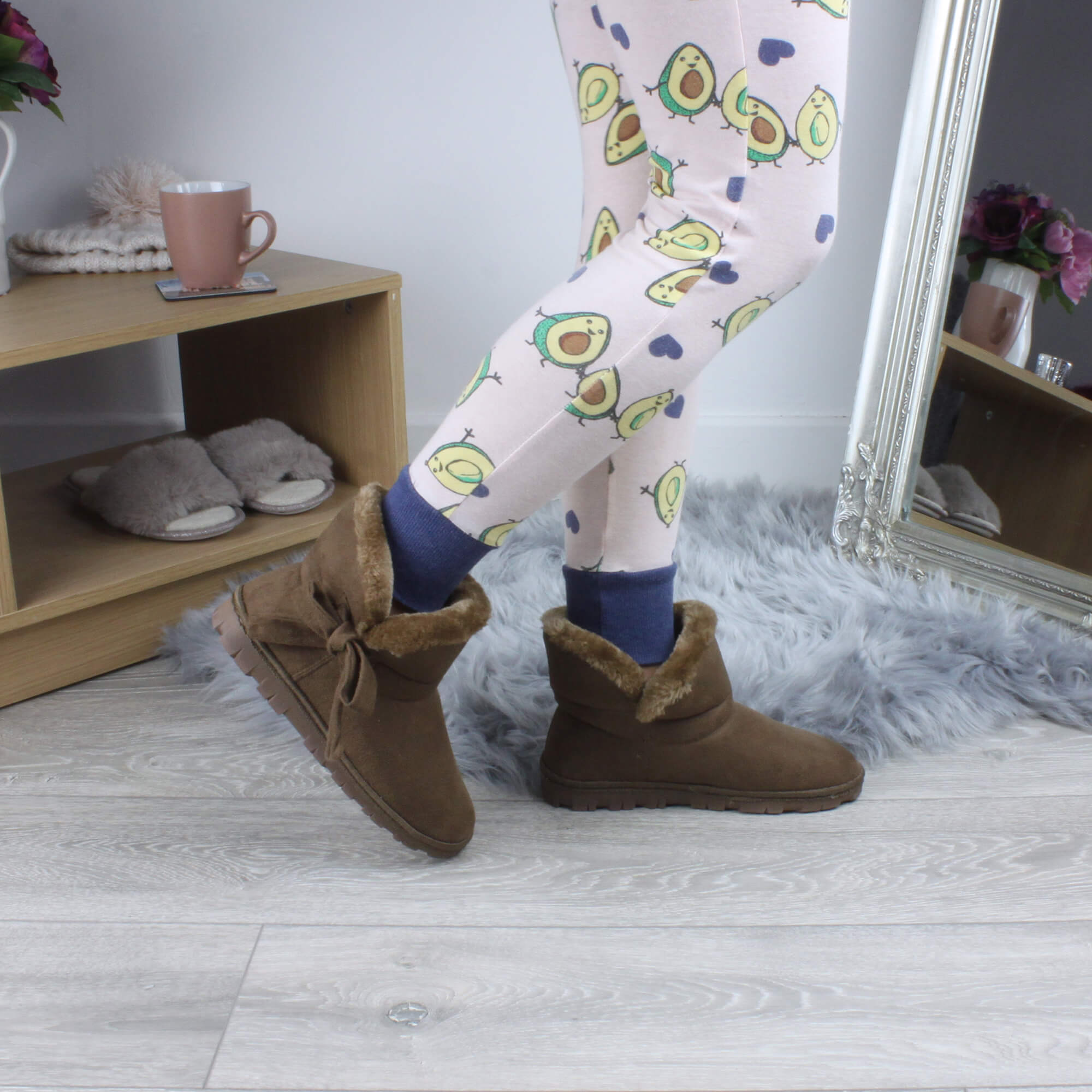 Brown AJVANI Brown Faux Fur Lined Ankle Boots Slippers, Image 5 of 6
