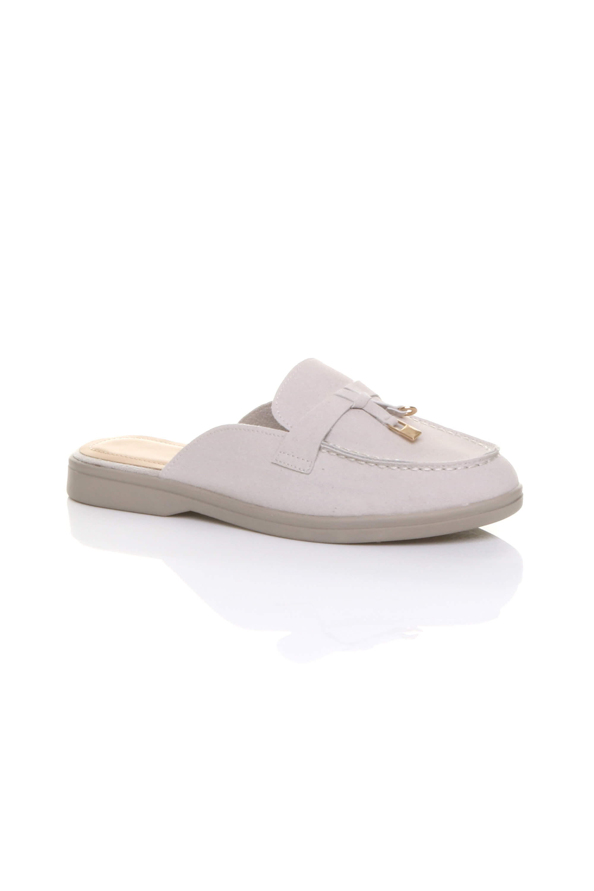 Light Grey AJVANI Light Grey Flat Slip On Open Back Loafers Mules, Image 1 of 4