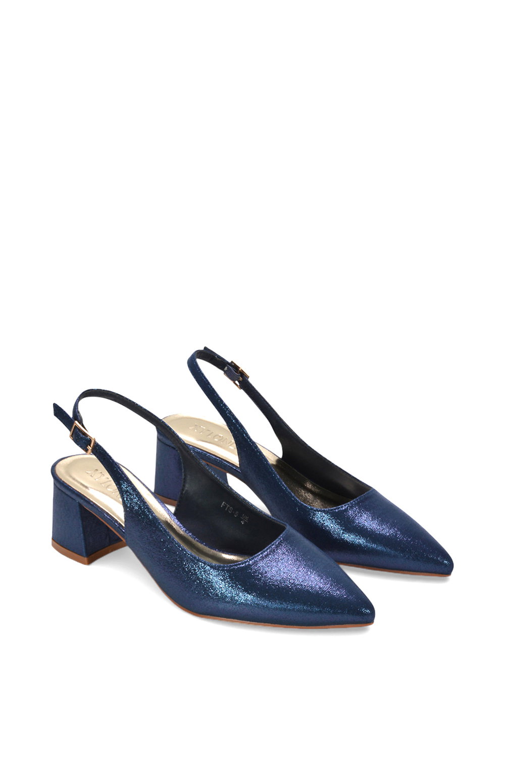 Navy XY London Navy 'Virelai' Shimmer Low Block Heels With Slingback, Image 5 of 6