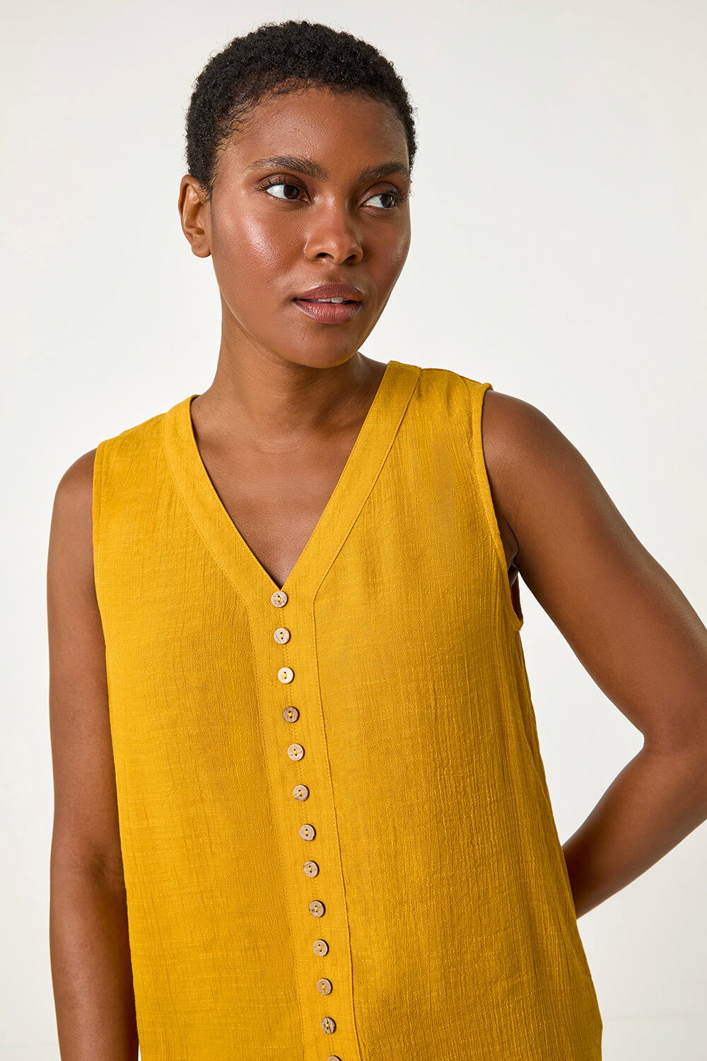 Embroidered Button Detail Vest