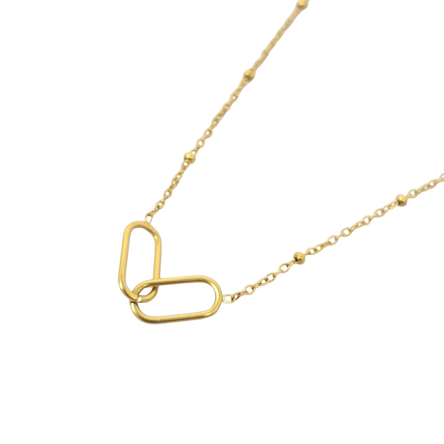 Metallic Interlocking Paperclip Infinity Gold Plated Necklace