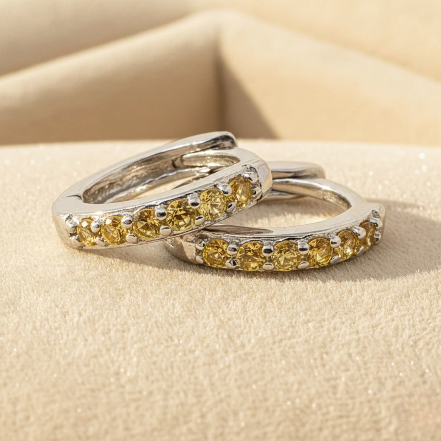 Orange Citrine November Birthstone Small Silver Huggie Hoops