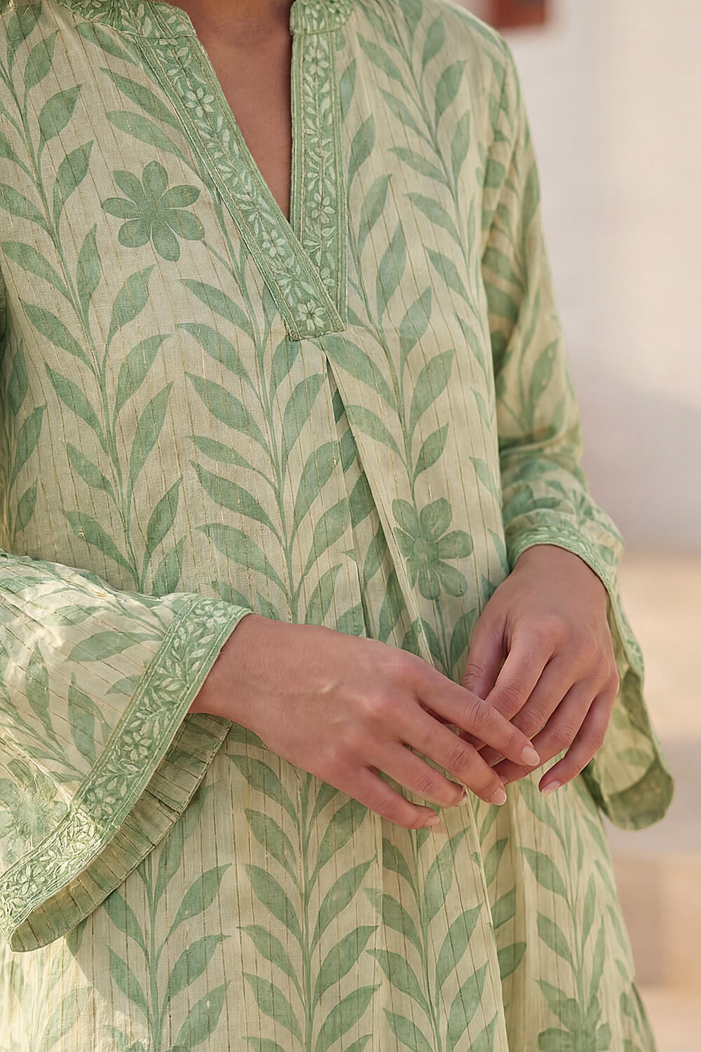 Sage Leaf Print Tiered Boho Dress, Image 5 of 4
