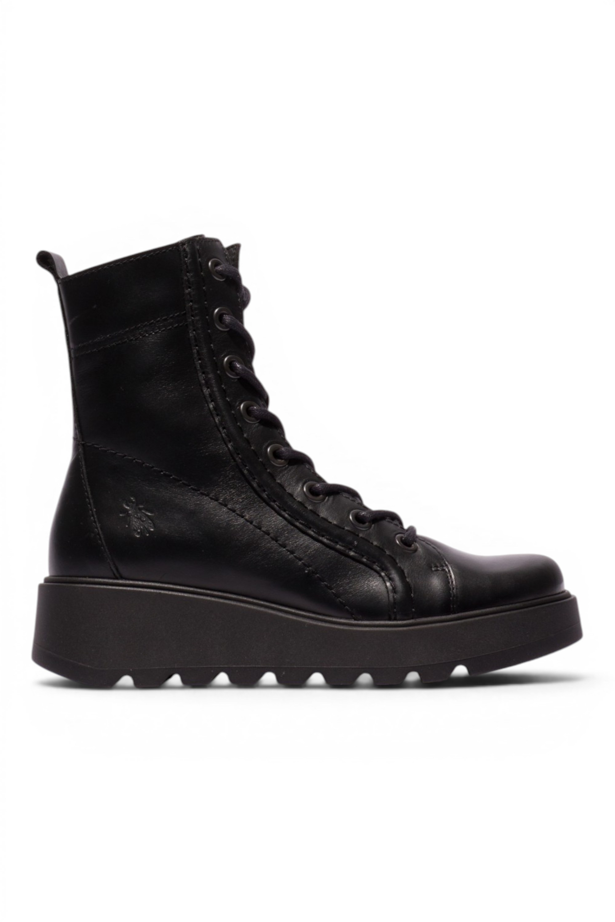 Black Womens Leather Heel Combat Boots-TERY553, Image 1 of 5