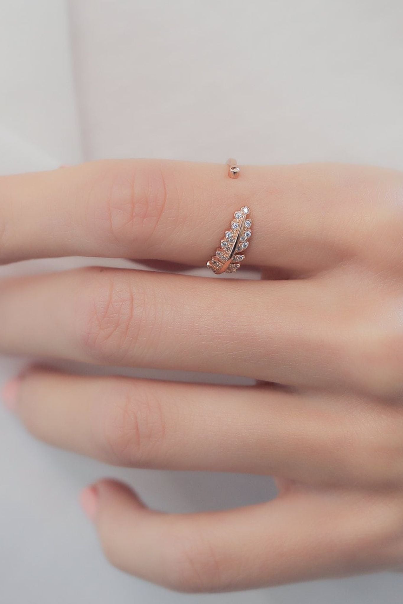 Rose Gold Mia Gioielli Rose Gold Sterling Silver CZ Adjustable Leaf Ring, Image 2 of 3