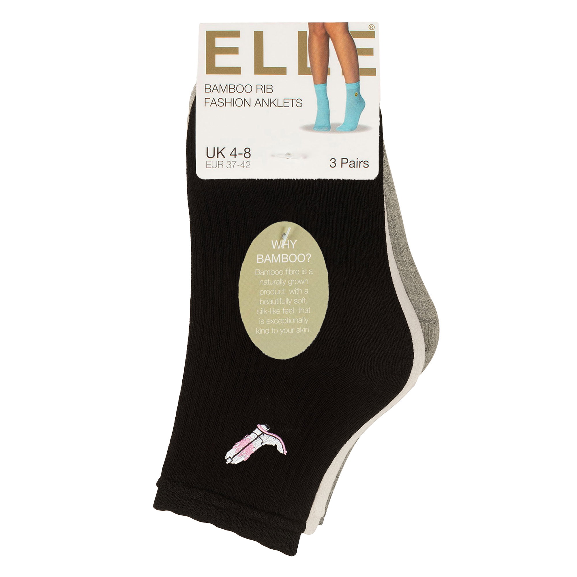Blue Fluorescent 3 Pack Ribbed Frill Soft Anklet Socks, Image 2 of 2