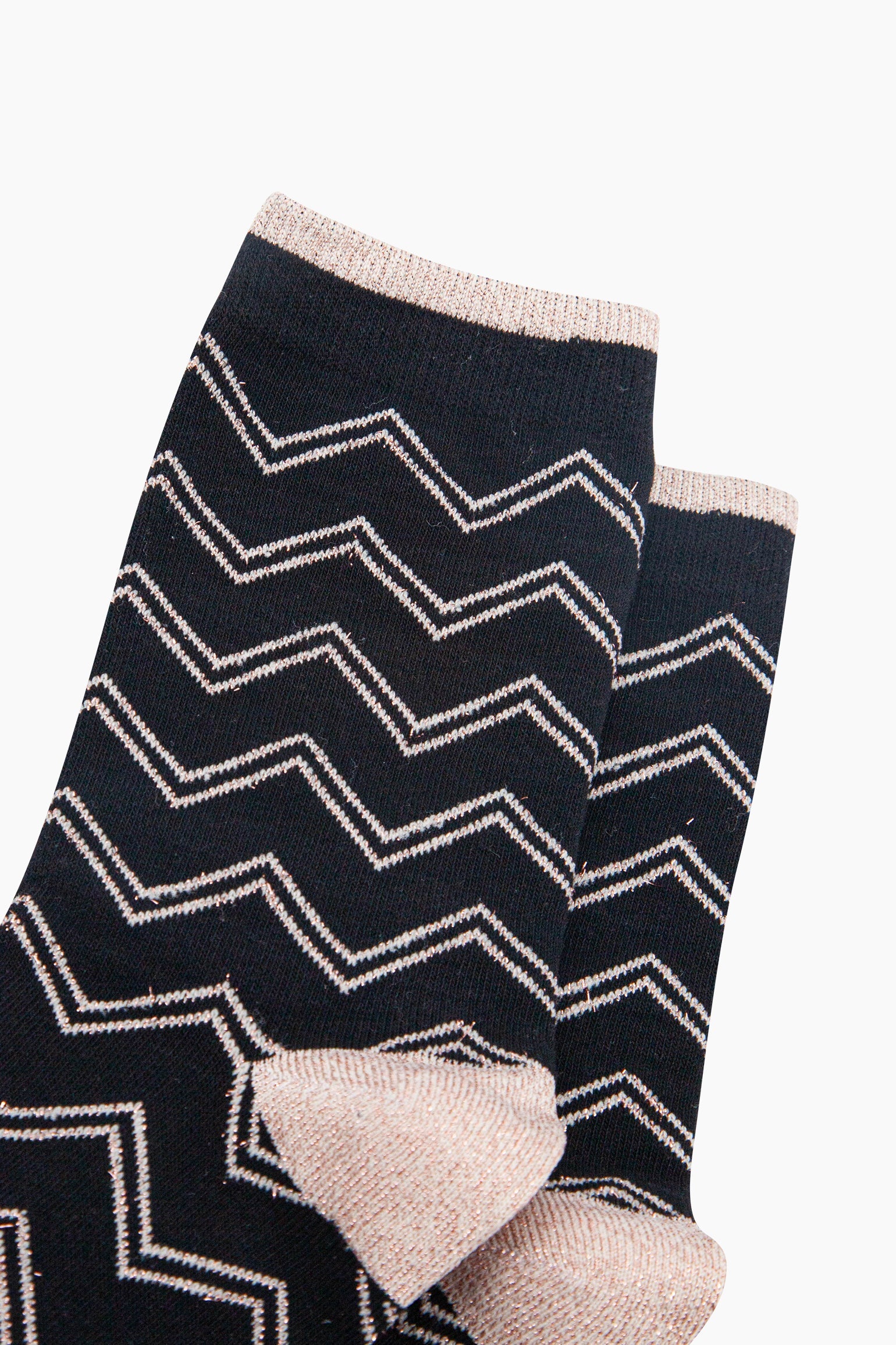 Black Zig-Zag Combed Cotton Glitter Socks, Image 2 of 4