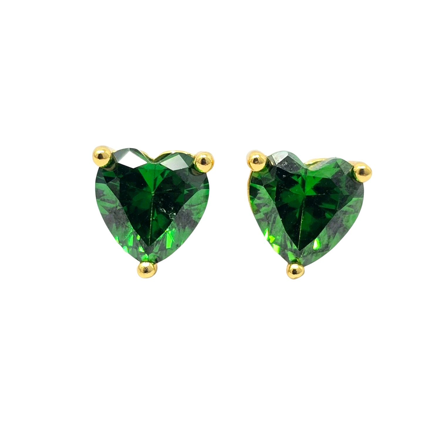 Metallic Emerald Heart May Birthstone Stud Earrings