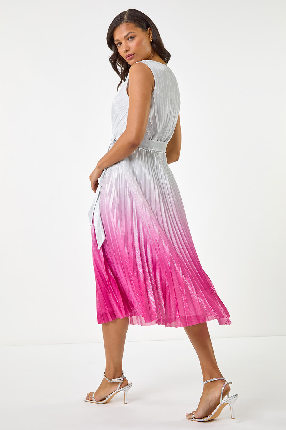 PINK Pleated Ombre Midi Dress, Image 1 of 5