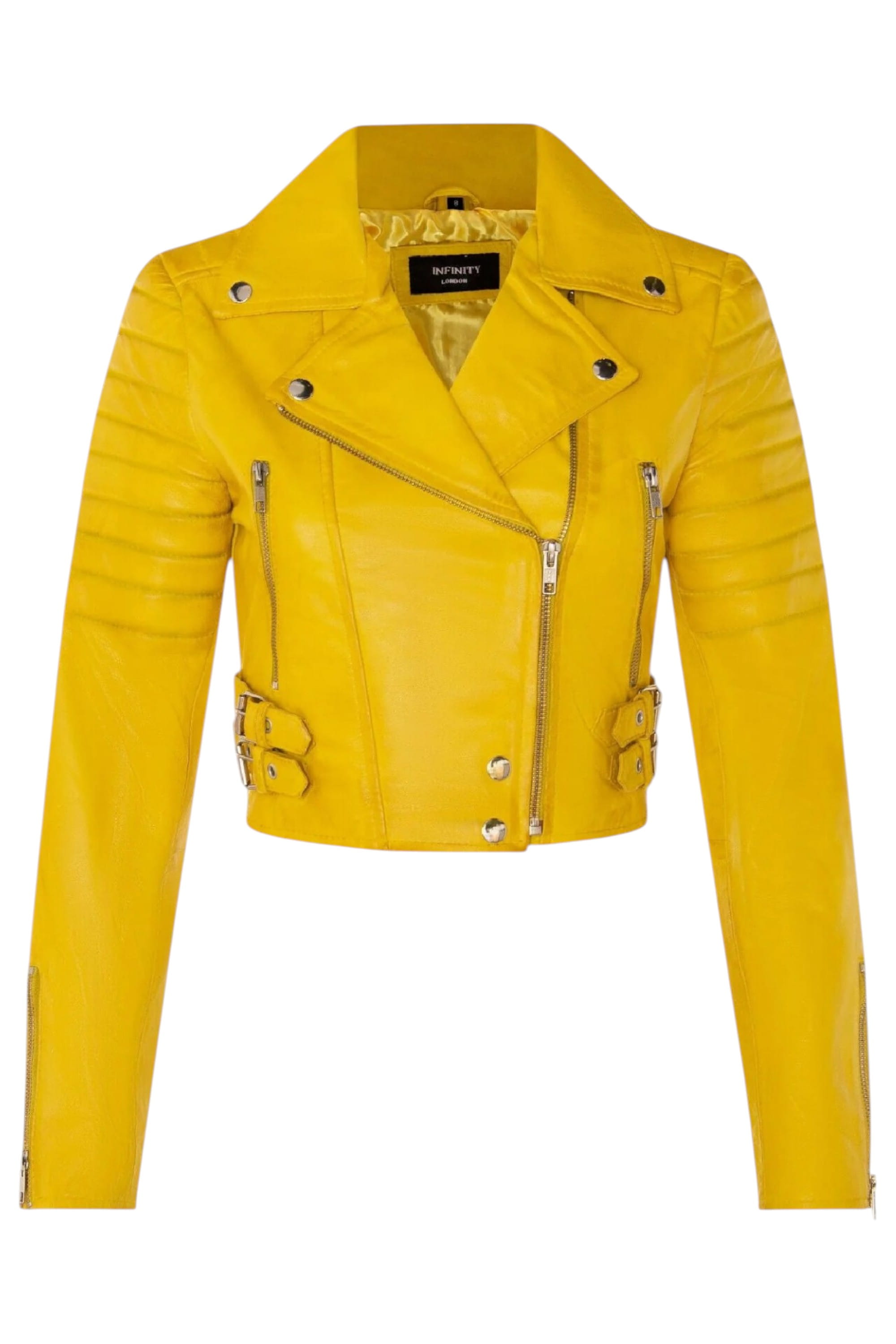 Yellow Infinity Leather Yellow Brando Cropped Leather Biker Jacket, Image 1 of 6