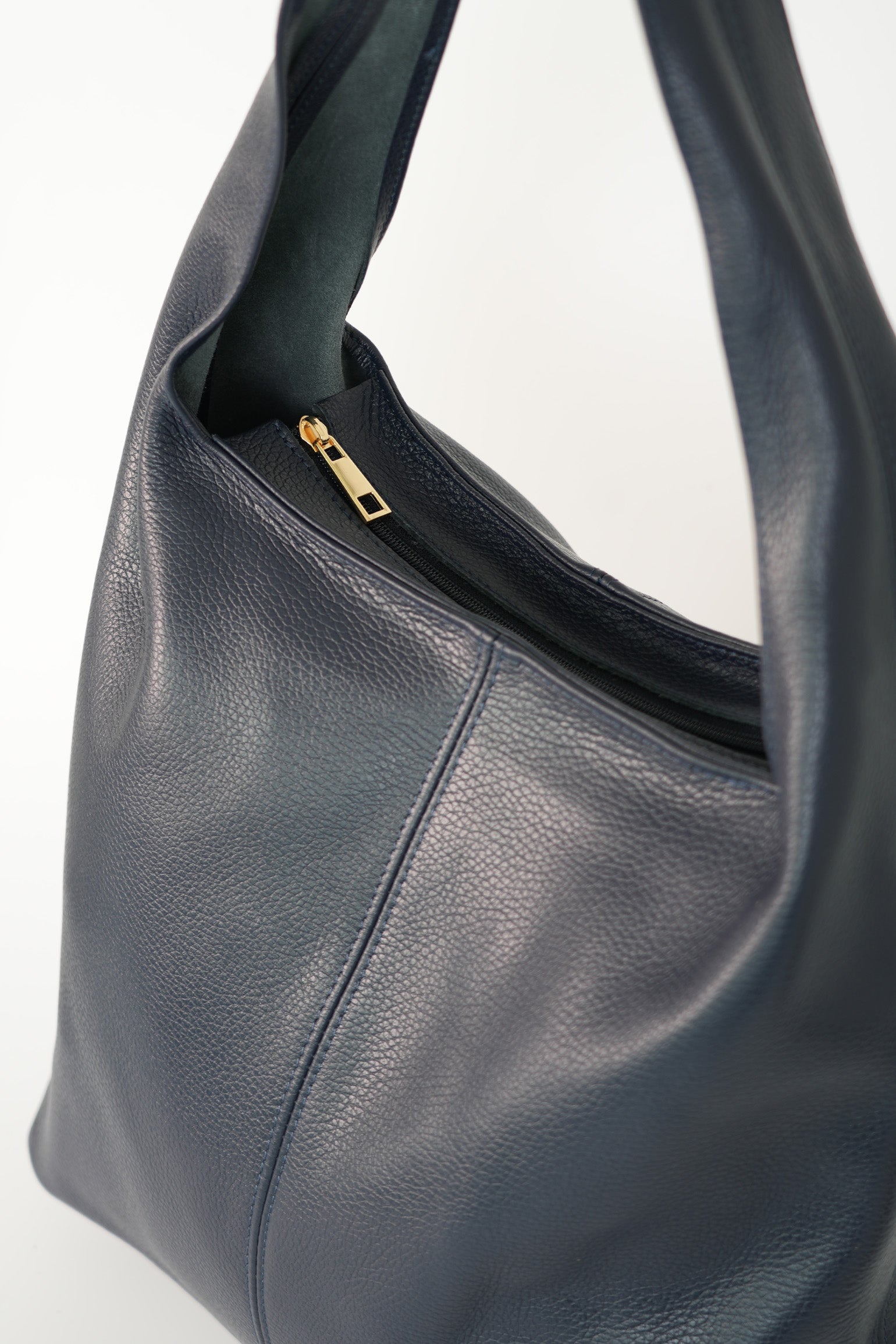 Navy Blue Italian Leather Shoulder Bag, Image 2 of 3