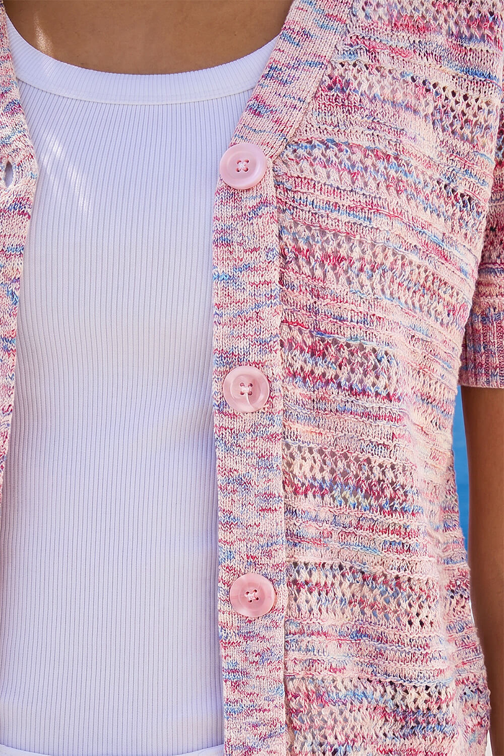 Pink Petite Space Dye Knit Cardigan, Image 5 of 4