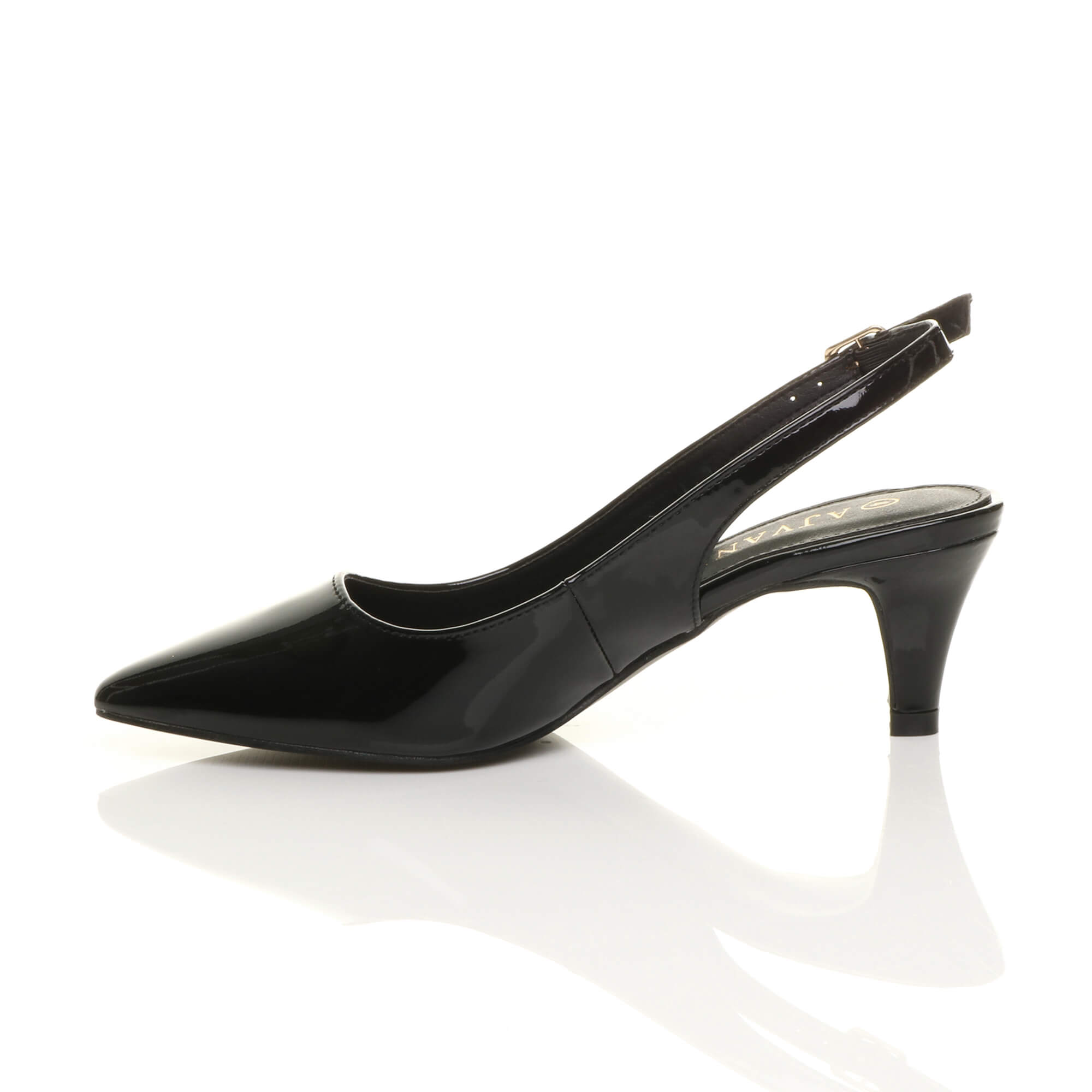 Black Mid Heel Slingback Pointed Toe Court Shoes, Image 3 of 6