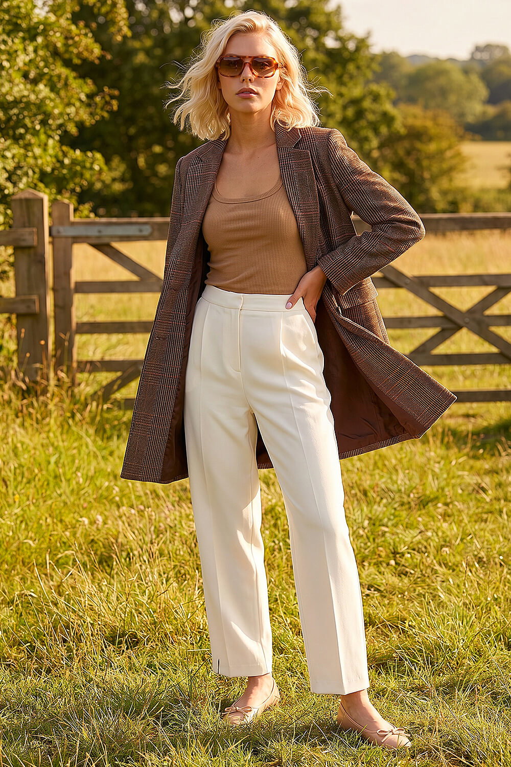 Brown Petite Button Check Coat, Image 4 of 4