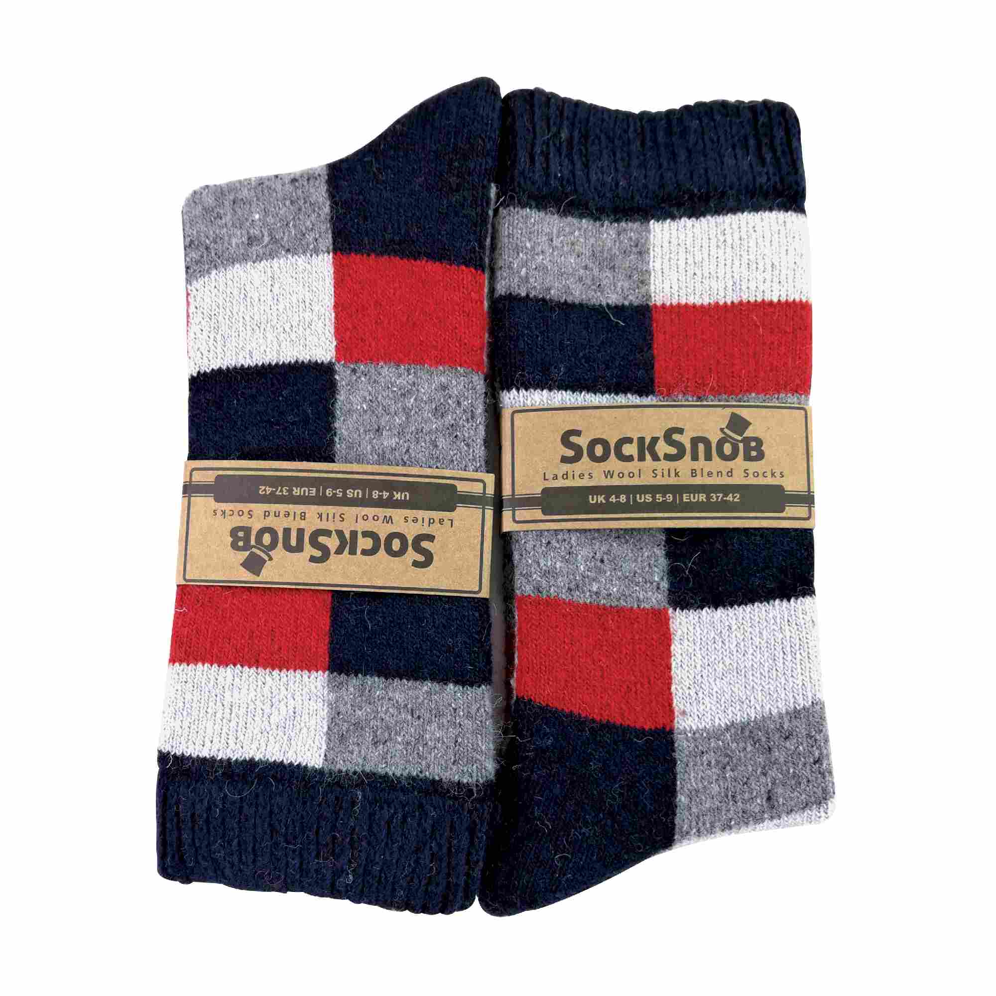 Red 1 Pack Ladies Checkered Patterned Wool Blend Socks, Image 5 of 5
