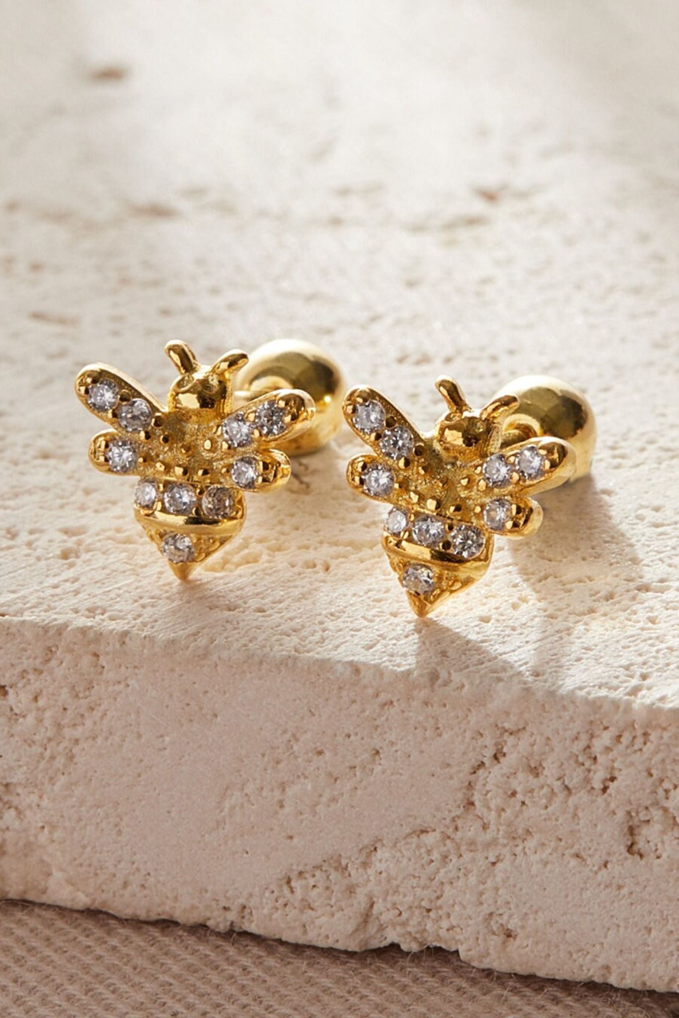 Gold Sterling Silver 20G Bee Cartilage Studs Pair, Image 2 of 3