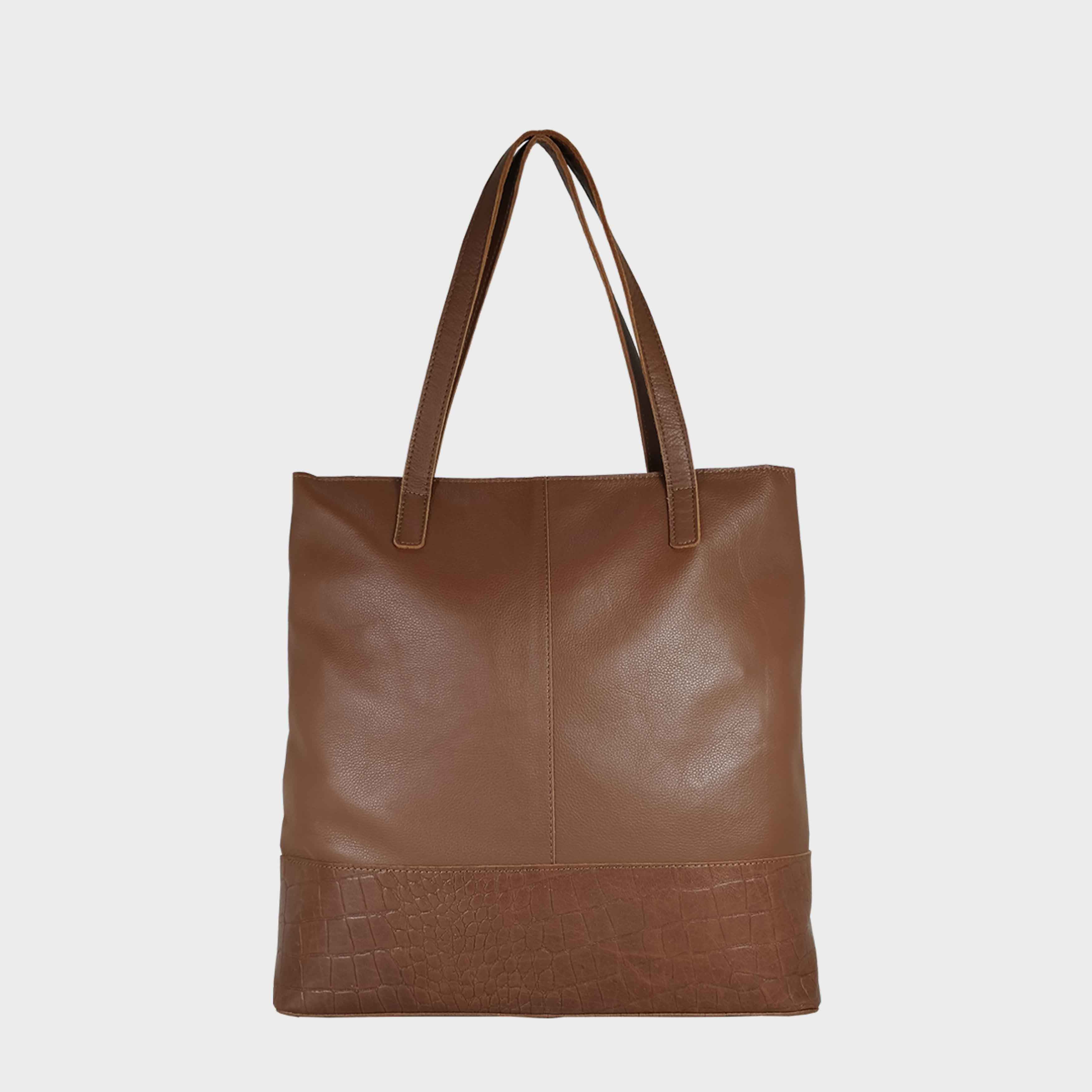 Tan 'SIENNA' Embossed Croc + Pebble Grain Unlined Leather Tote Bag, Image 1 of 5