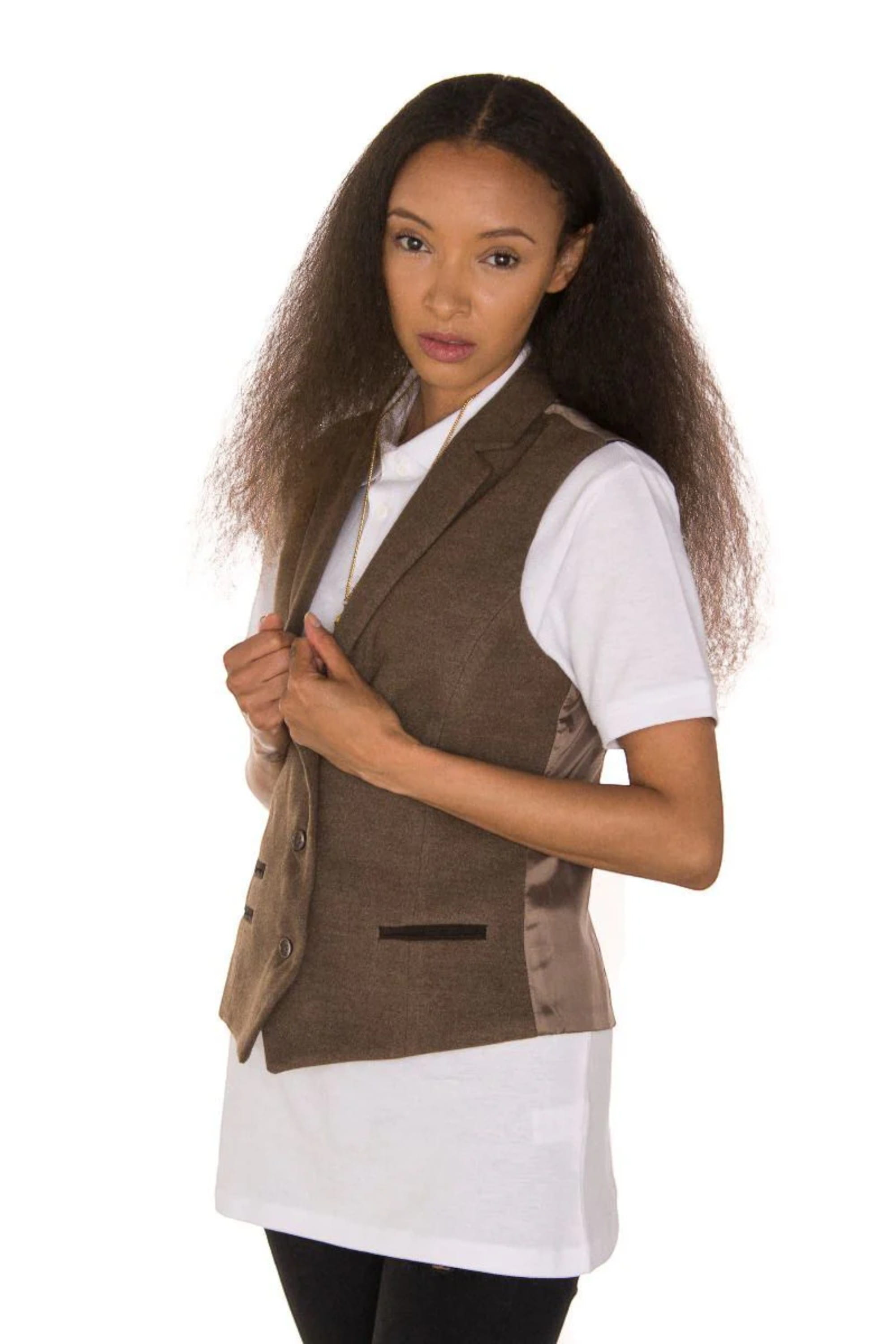 Brown Tweed 1920s Herringbone Light Brown Waistcoat, Image 3 of 5