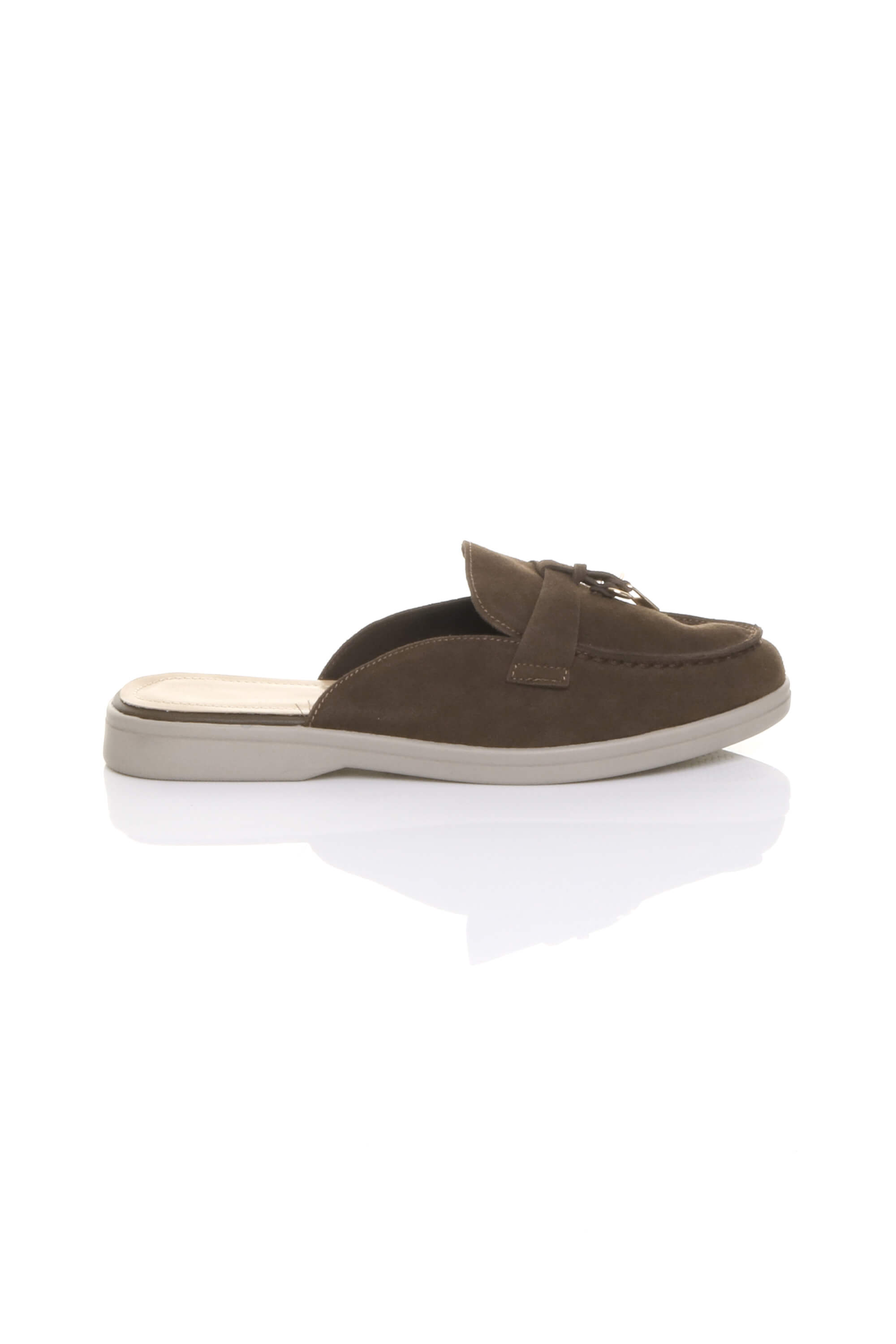 Dark Brown AJVANI Dark Brown Flat Slip On Open Back Loafers Mules, Image 2 of 4