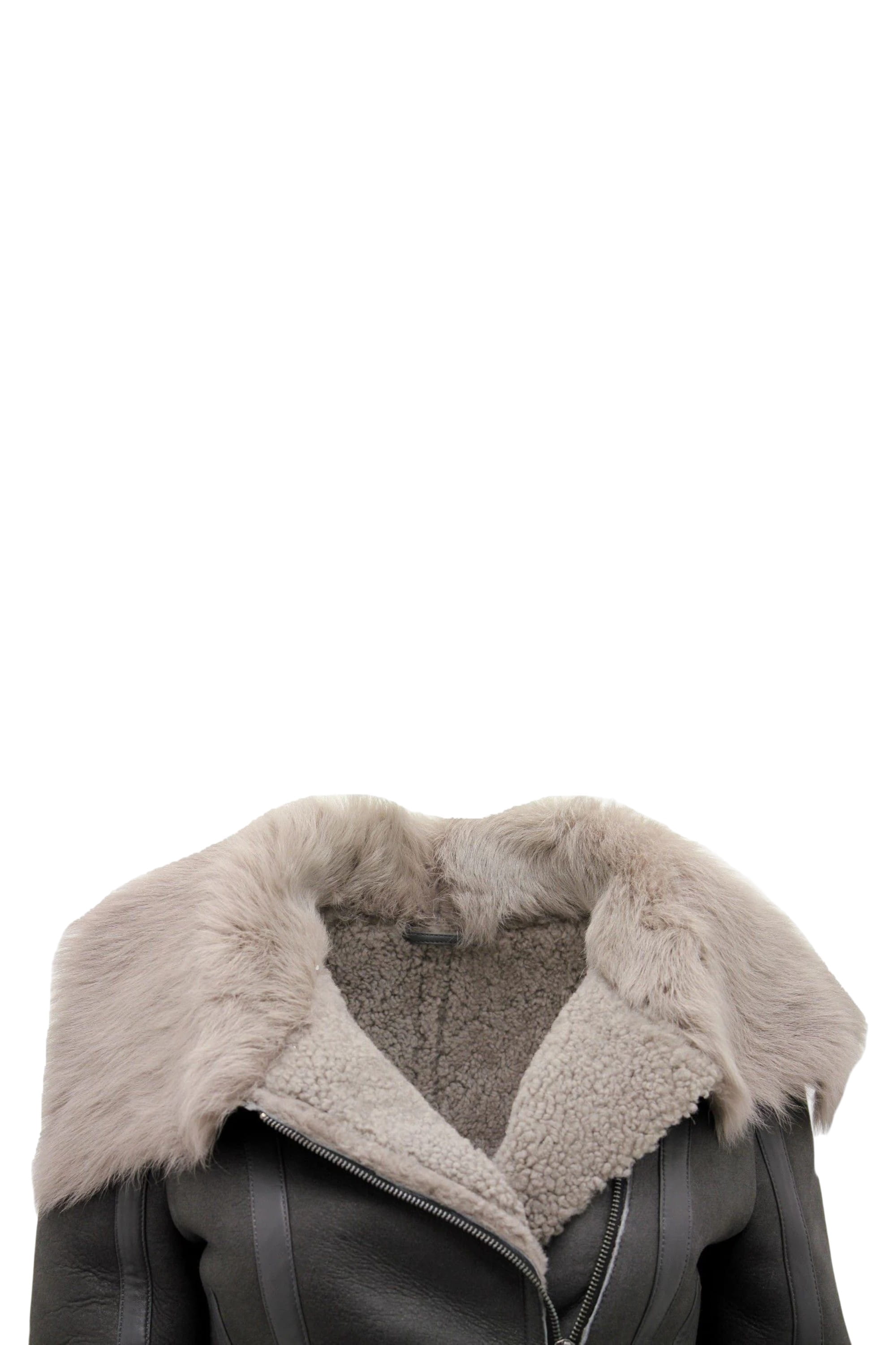 Grey Toscana Shearling Flying Jacket-Teresina, Image 3 of 6