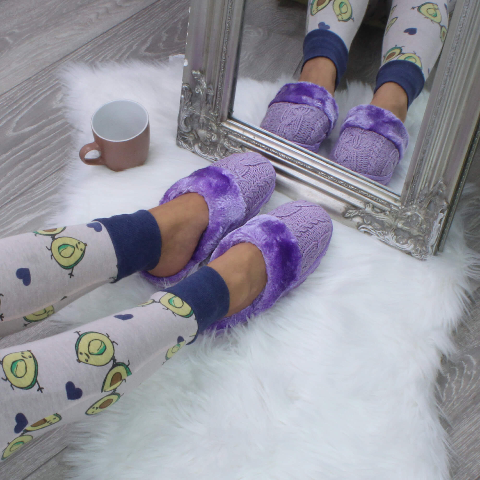 Lilac AJVANI Lilac Glitter Knitted Mules Slippers, Image 4 of 5