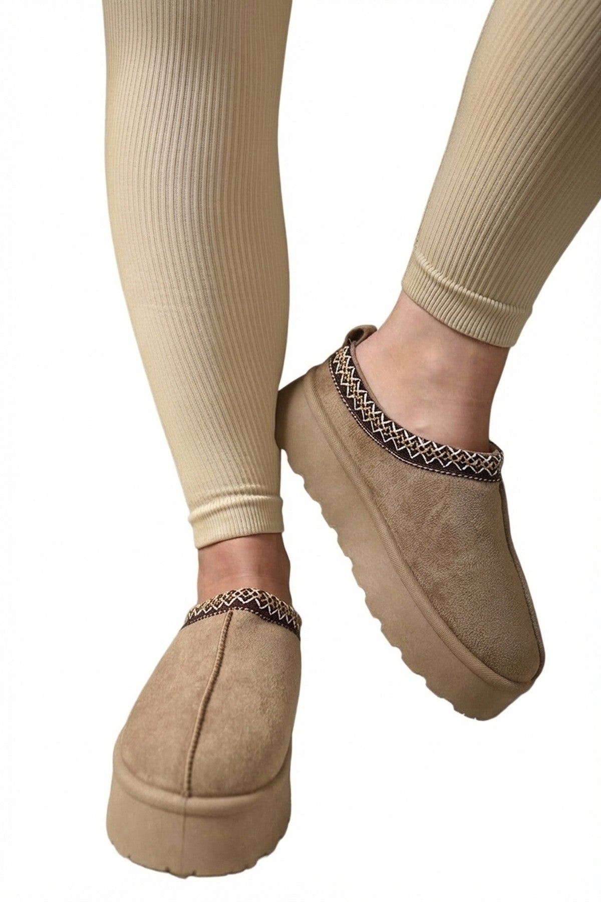 Black Jolene Aztec Detail Low Ankle Platform Slipper Boots
