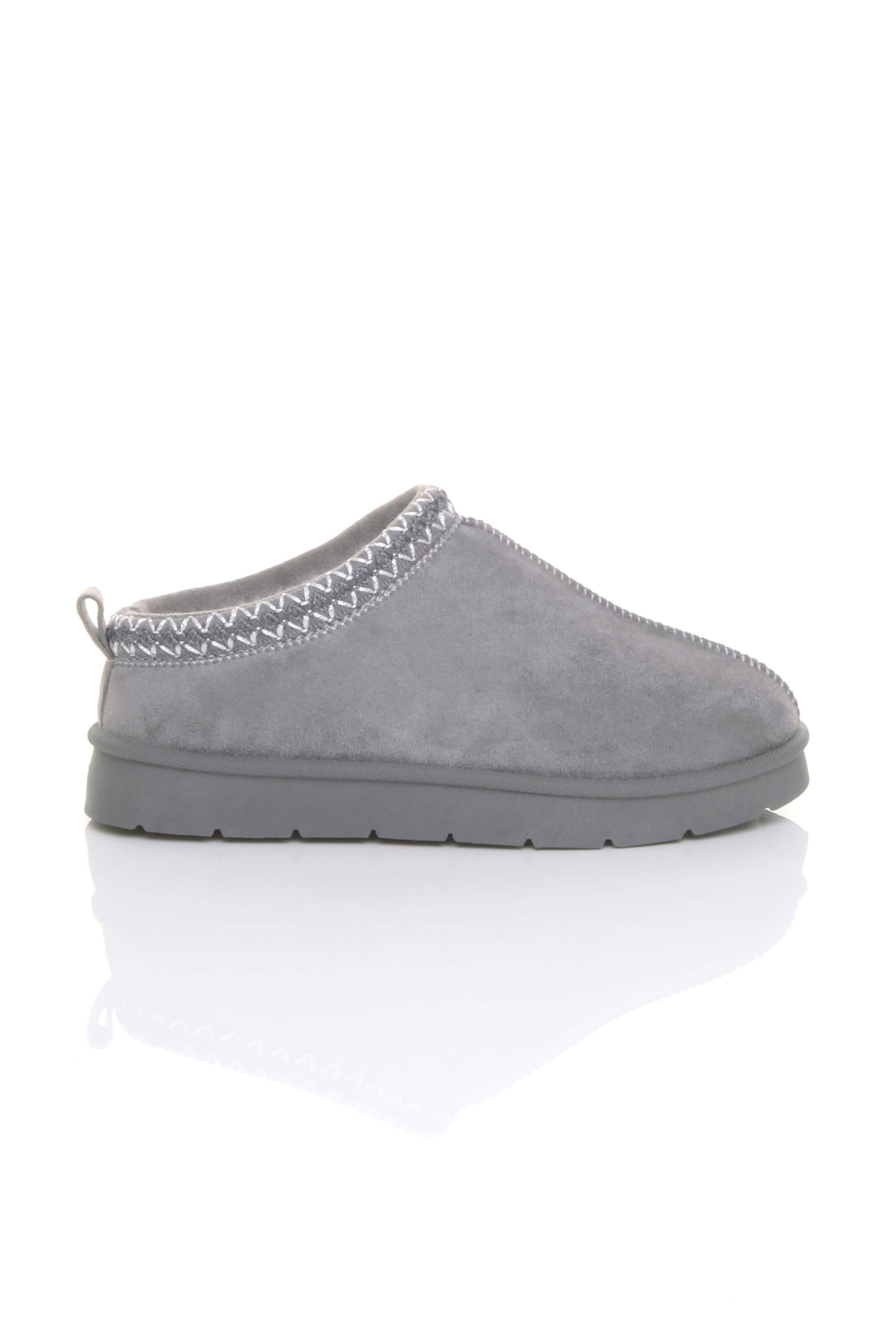 Grey Faux Fur Lined Comfy Aztec Embroidered Ultra Mini Booties Slippers, Image 2 of 6