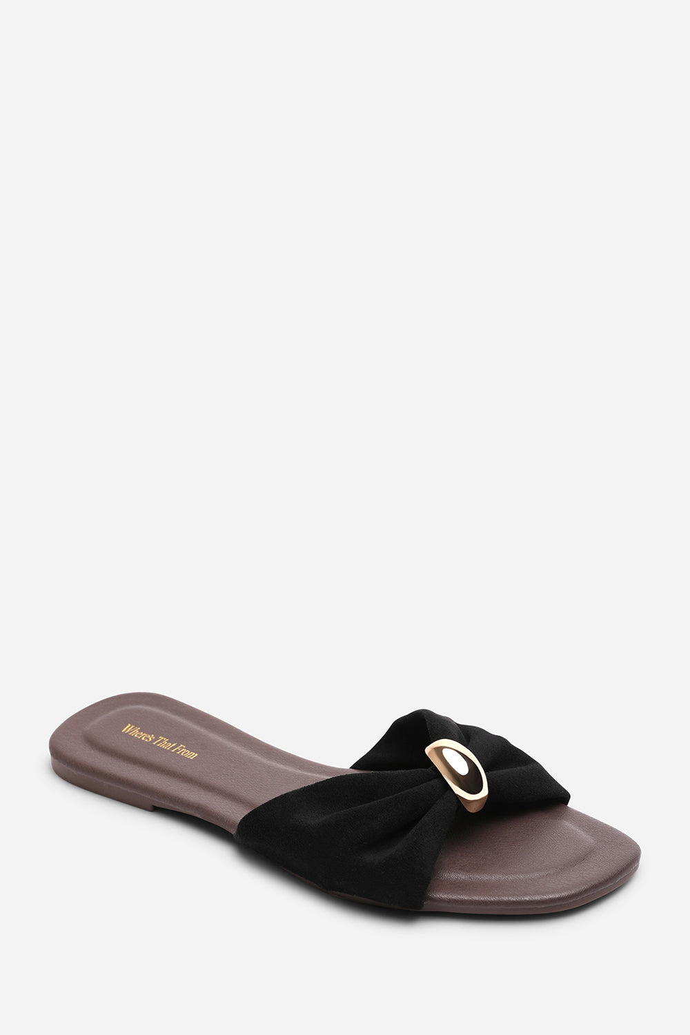 Black Arc Ruched Buckle Slide On Sandal, Image 3 of 6