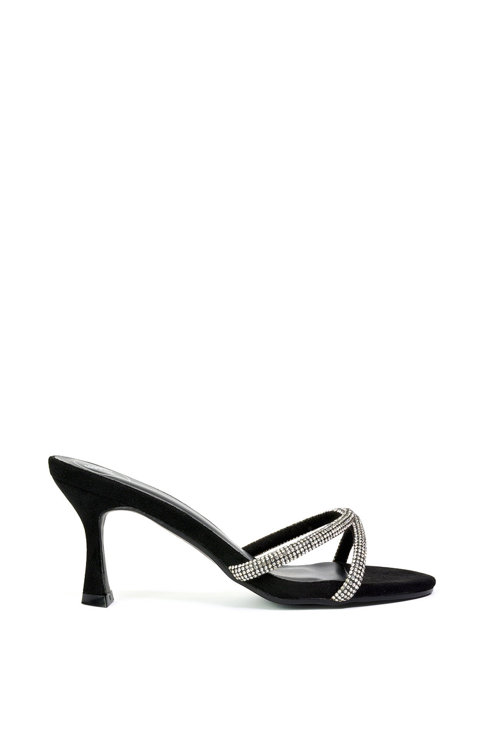 Black 'Abby' Strappy Diamante Stiletto Heel Sandal Mules