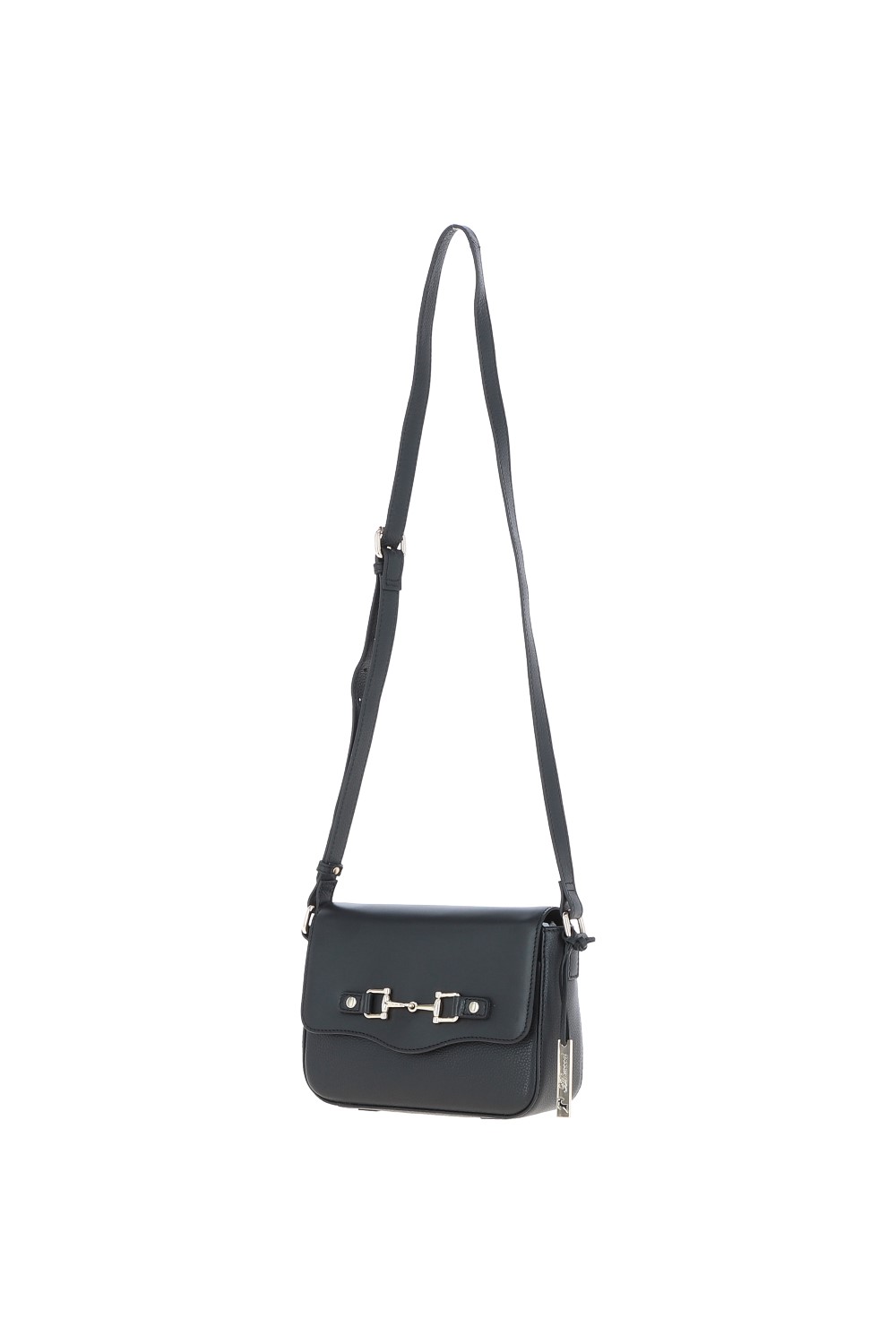 Black Flap Over Real Leather Crossbody Bag, Image 2 of 4