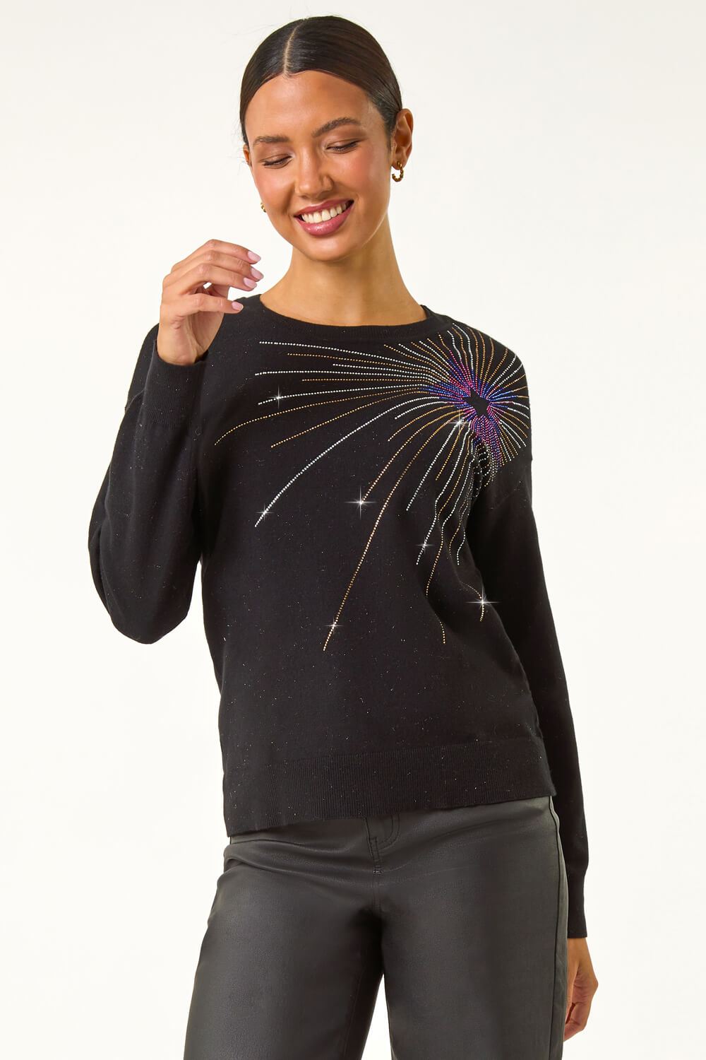 Black Starburst Hotfix Embellished Jumper, Image 5 of 5