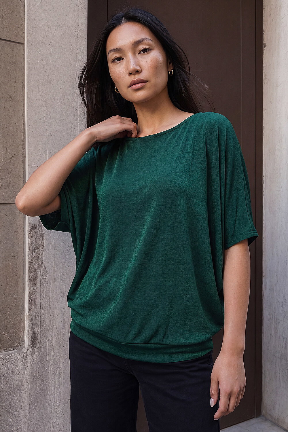 Roman Women's Forest Bubble Hem Stretch Top Size 20