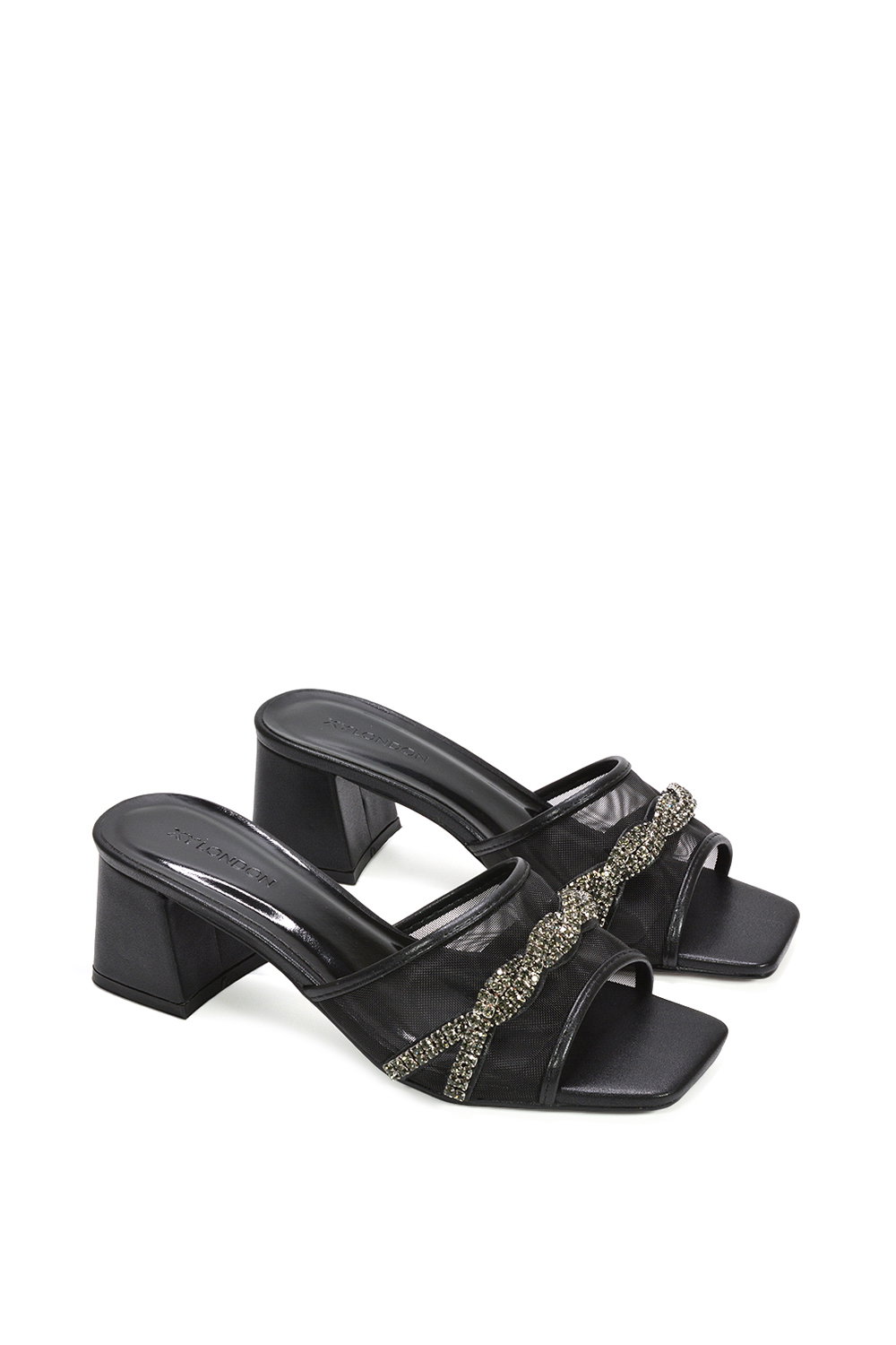 Black 'Senara' Backless Block Heel Sandals With Crystals and Mesh, Image 5 of 6