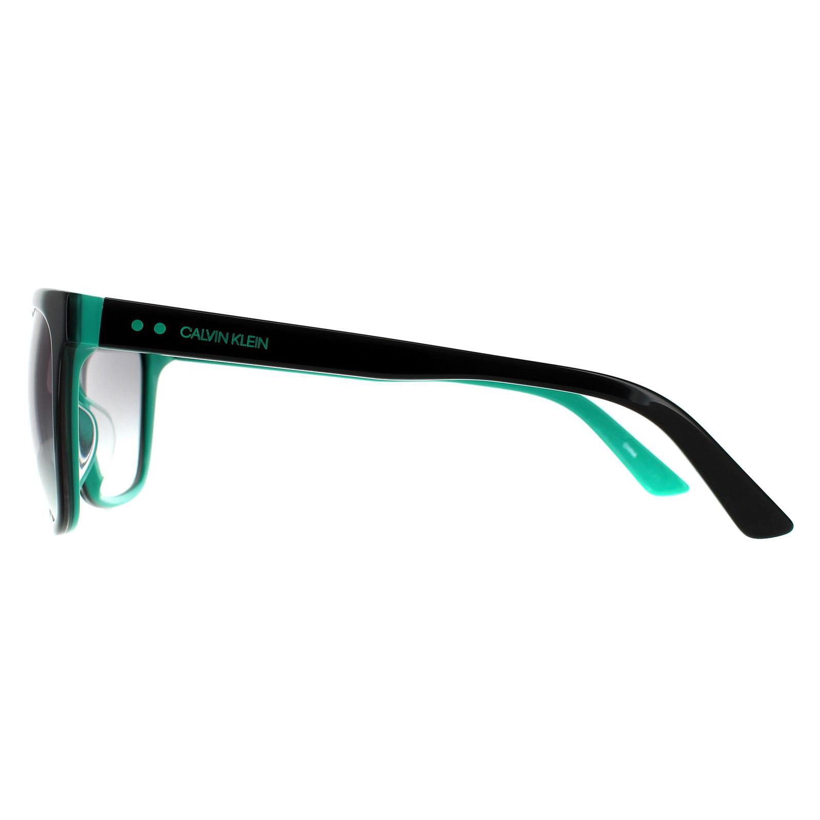 Black Calvin Klein Black Rectangle Black Teal Grey Gradient Sunglasses, Image 3 of 4
