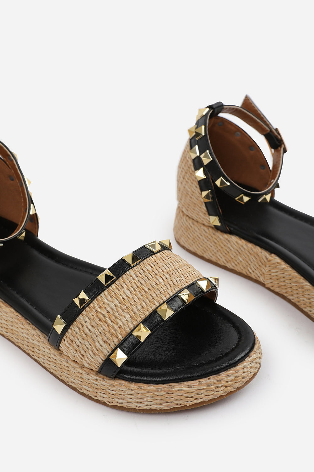 Black 'Katara' Studded Gladiator Braided Strap, Image 5 of 6