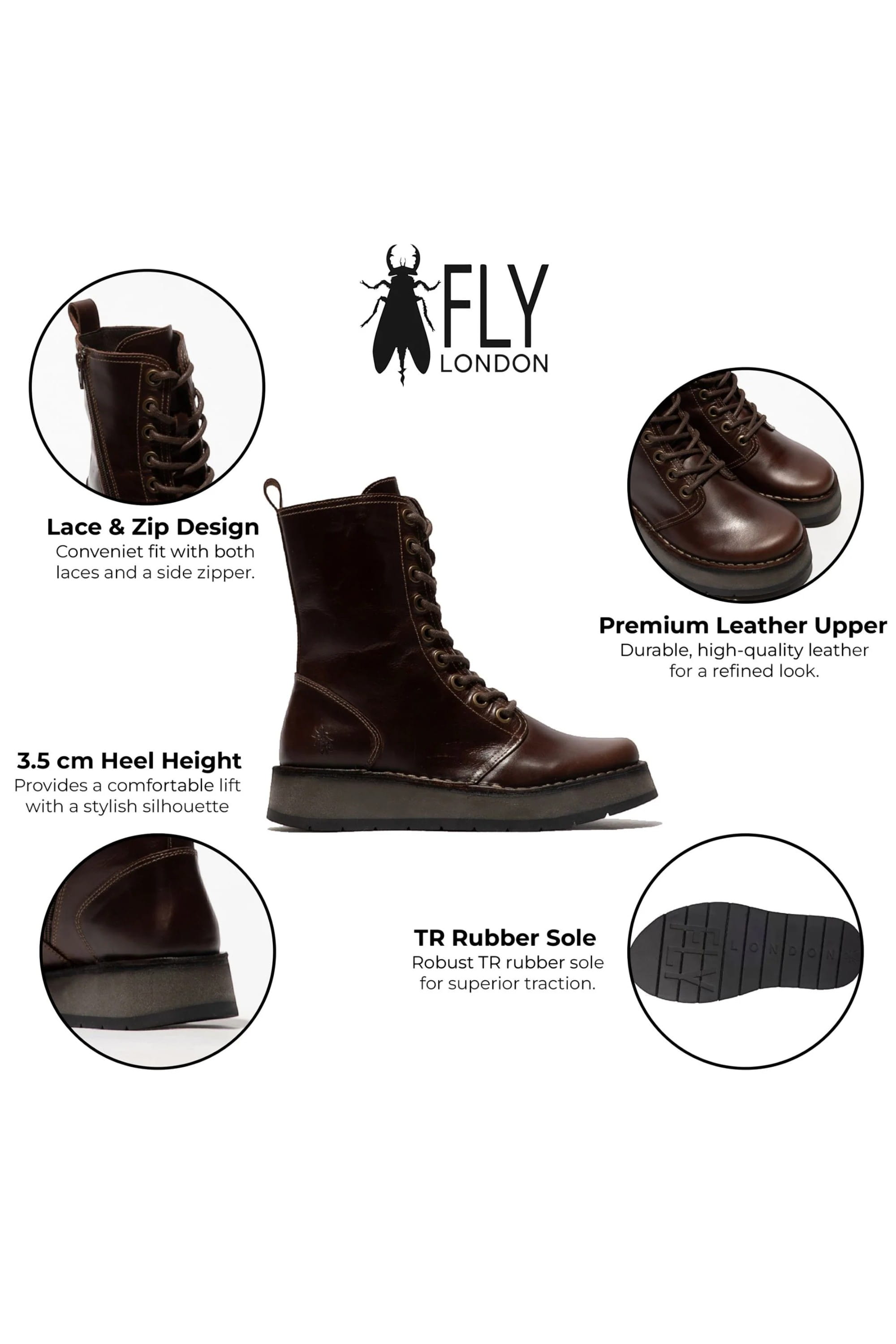 Brown Womens Leather Ankle Dress Boots-RAMI043, Image 3 of 5