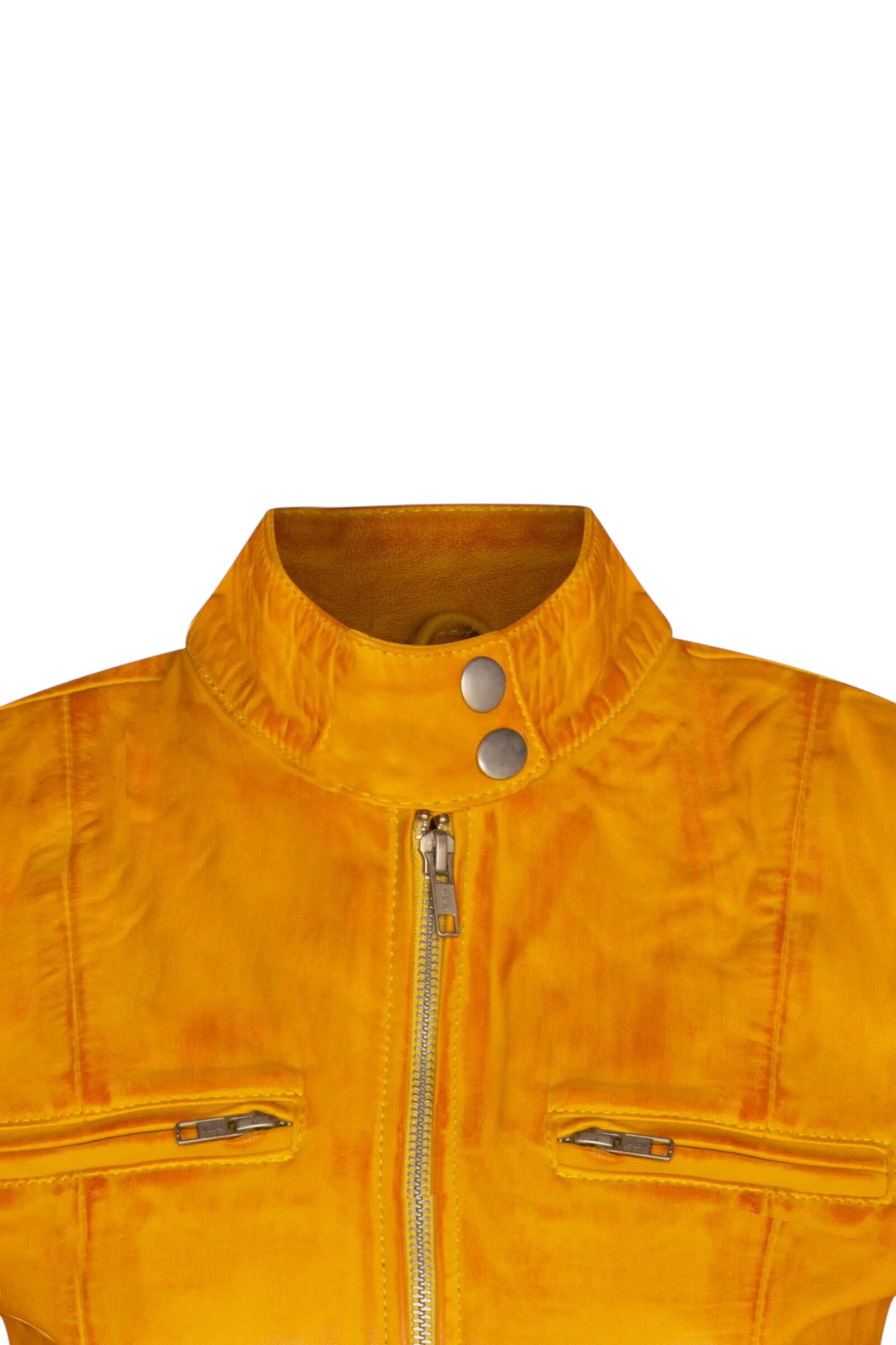 Yellow Womens Leather Moto Biker Jacket-Braga, Image 3 of 3