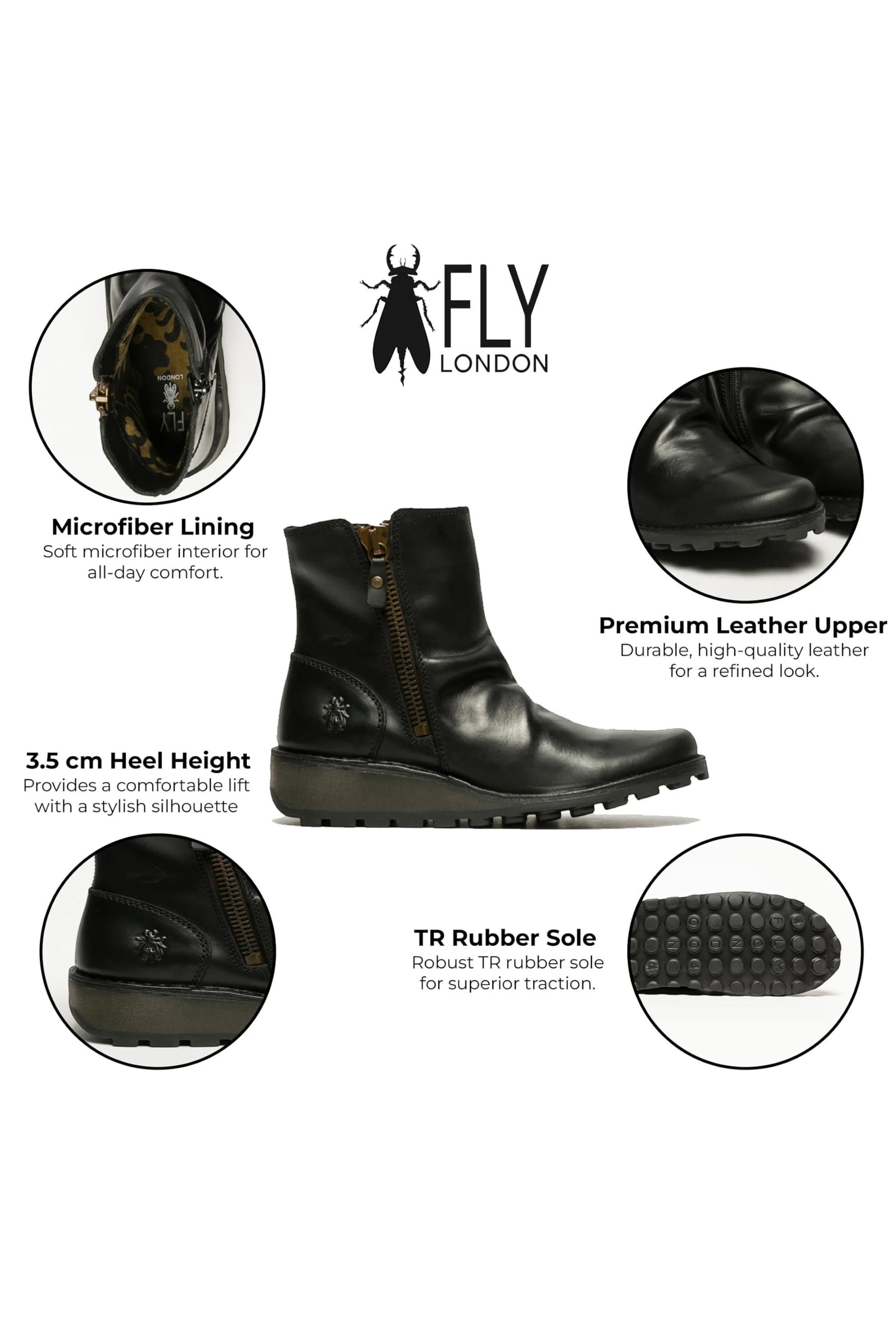 Black Womens Leather Heel Ankle Boots - Mon944, Image 3 of 8