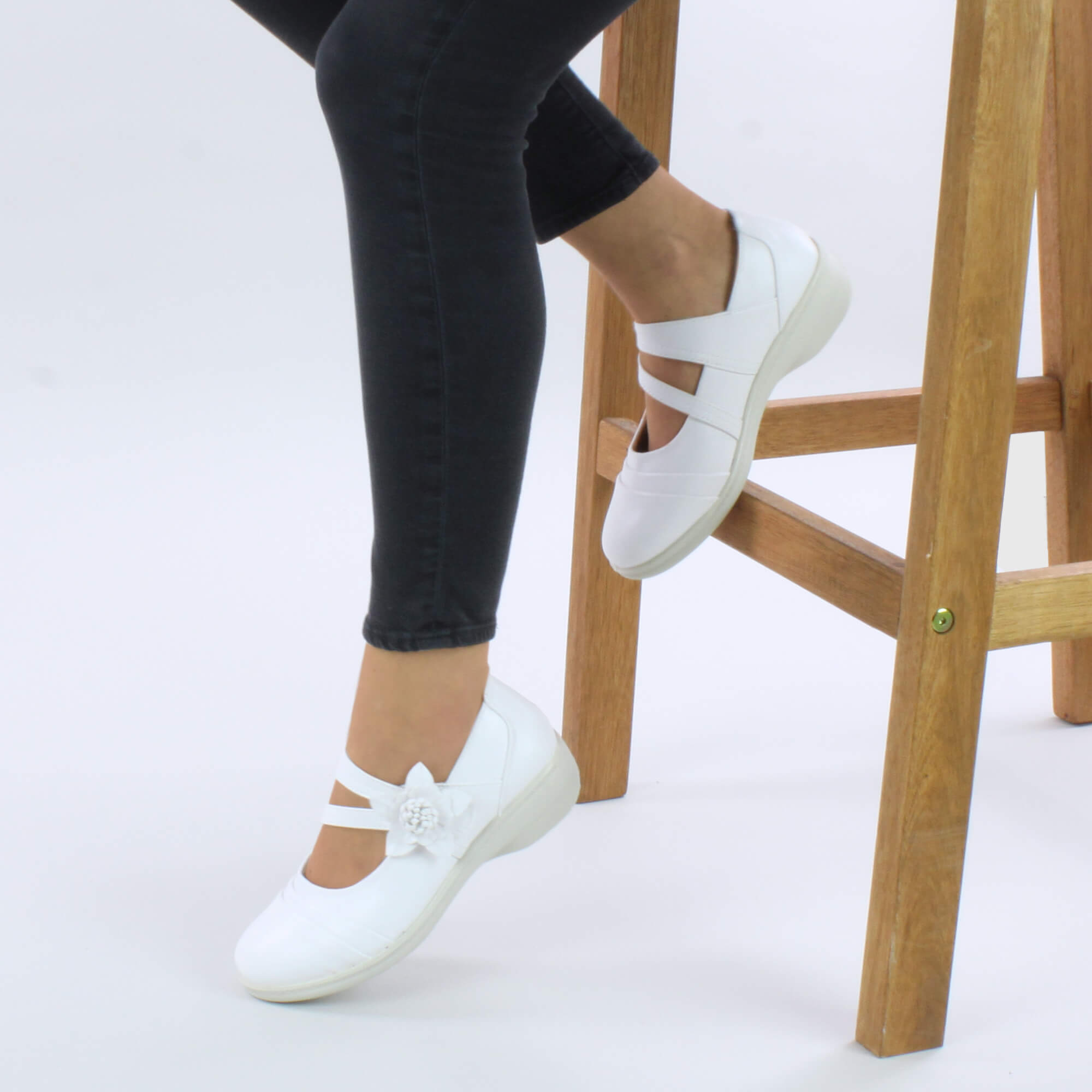 White Flat Comfort Mary Jane Shoes, Image 5 of 6
