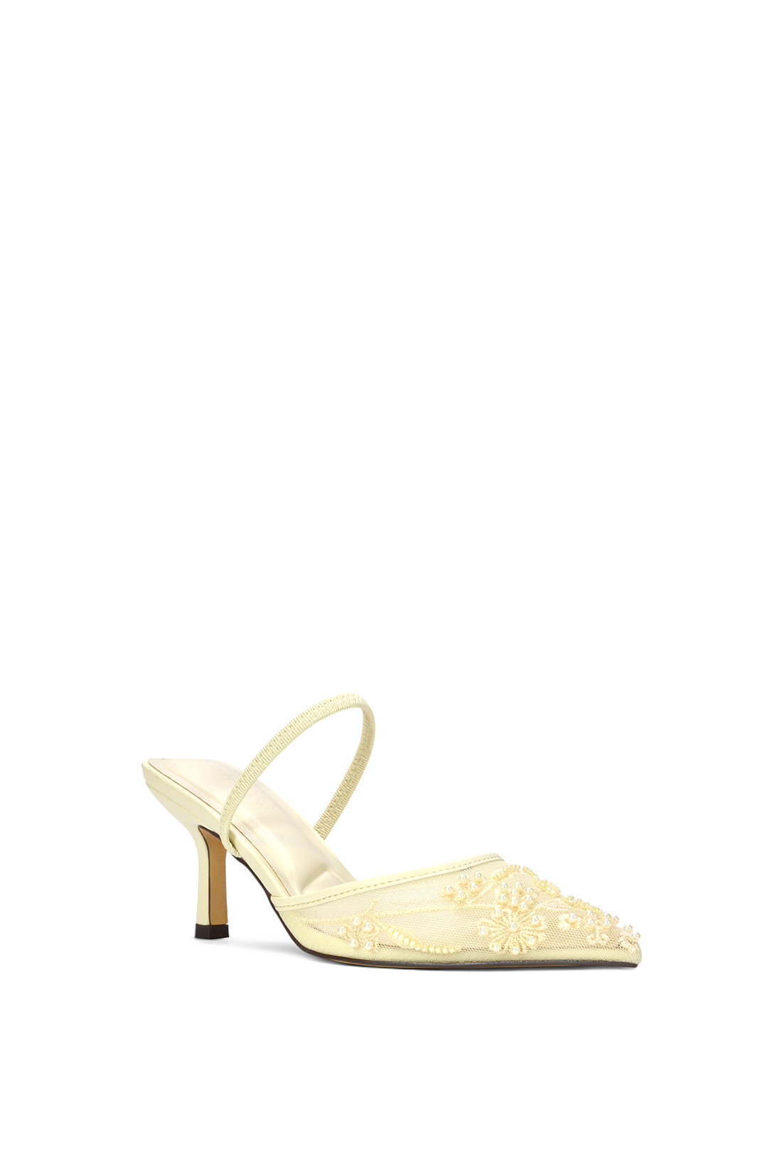 Ivory 'Sabbie' Ivory Bridal Pointed Heeled Mules With Beaded Mesh, Image 2 of 6