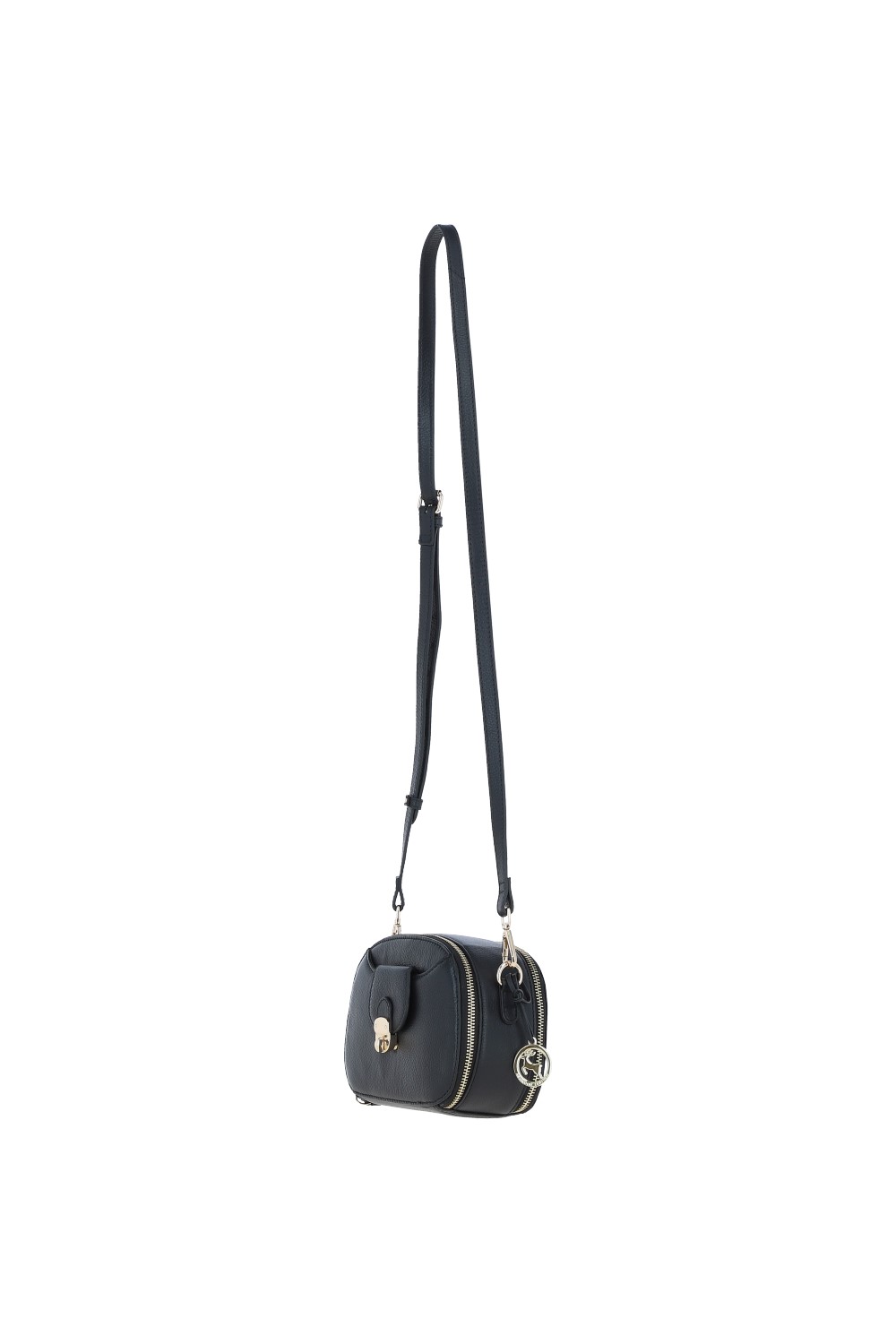 Black Real Leather Compact Crossbody Bag with Adjustable Strap, Image 3 of 4