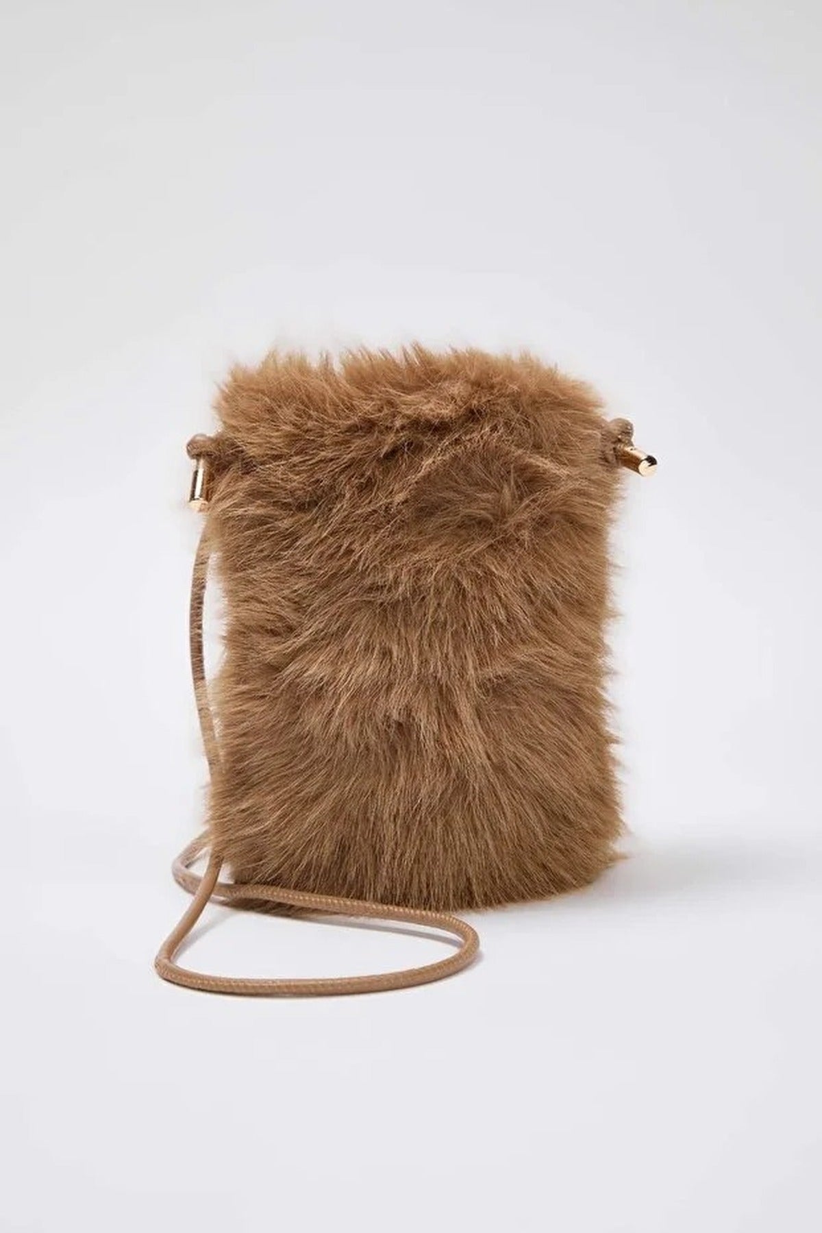 Camel Faux Fur Crossbody Shoulder Bag with Phone Pocket, Image 2 of 4