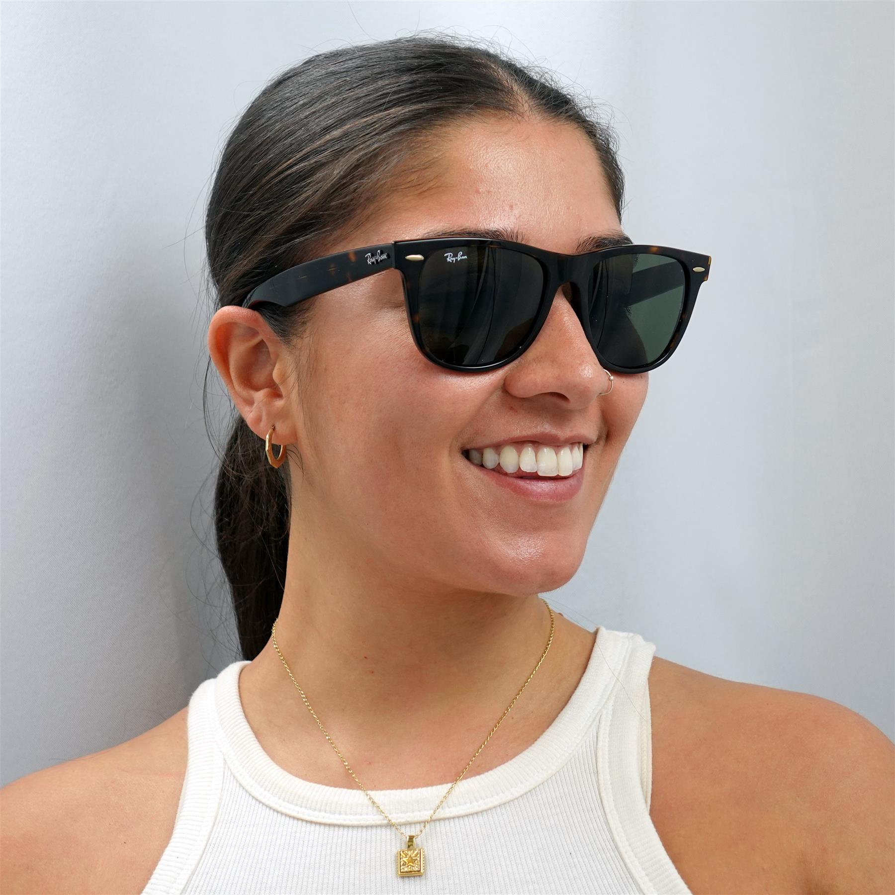 Brown Ray-Ban Brown Rectangle Tortoise Green Sunglasses, Image 5 of 6