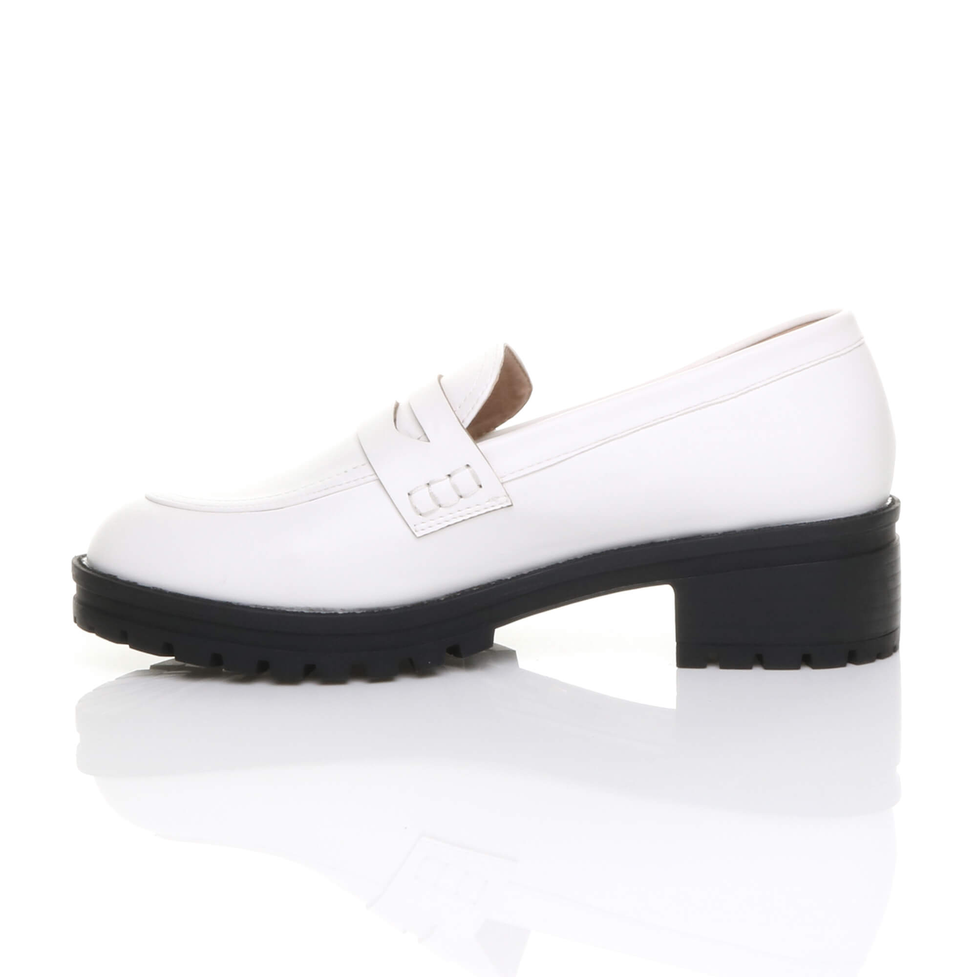 White Flat Chunky Heeled Penny Loafers, Image 3 of 5